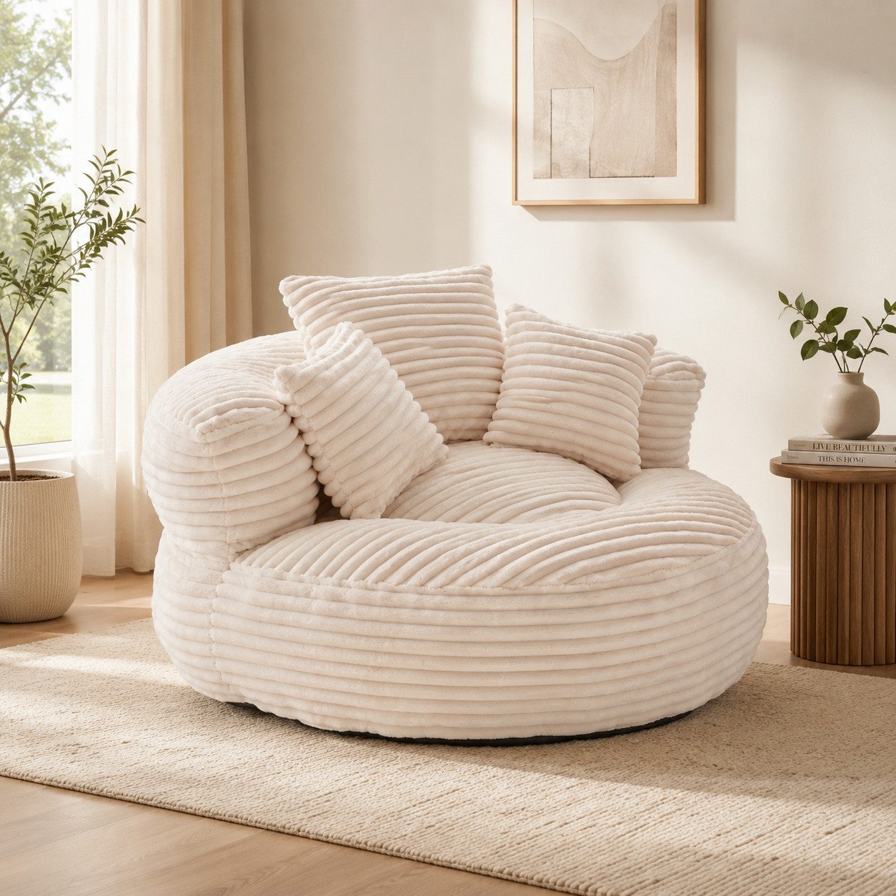 BlingBin Sitzsack Cordstoff-Sofa, Lazy Sofa (Sofa, 1 St., 108 x 108 x 52 cm), Mit drei Kissen, für Erwachsene und Kinder gleichermaßen geeignet