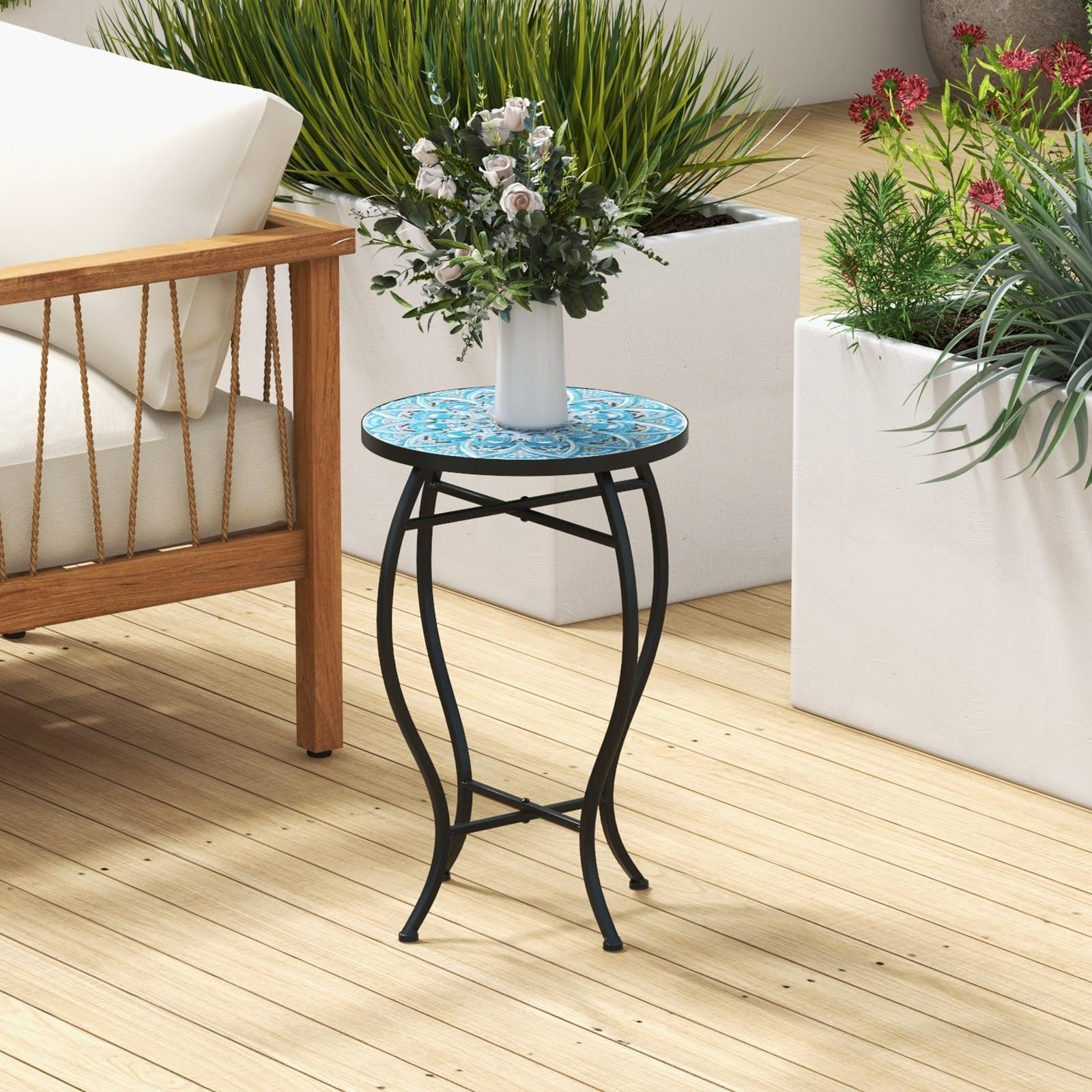 COSTWAY Gartentisch, Mosaiktisch rund aus Metall günstig online kaufen