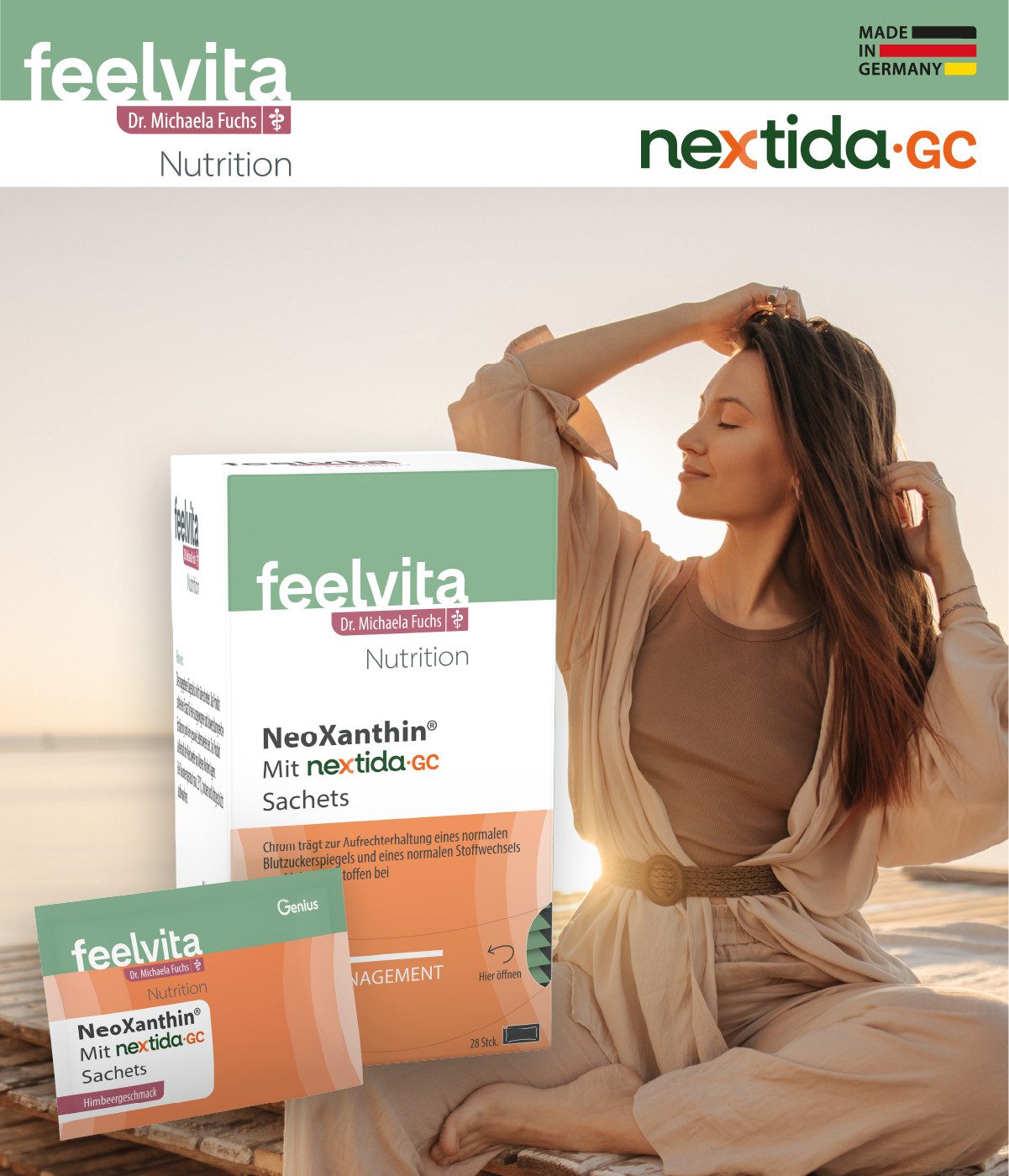 Genius Feelvita Nutrition NeoXanthin 28 Sachets Sachets, 1 er, praktische Portionsform, strengen Qualitäts- und Reinheitsstandards