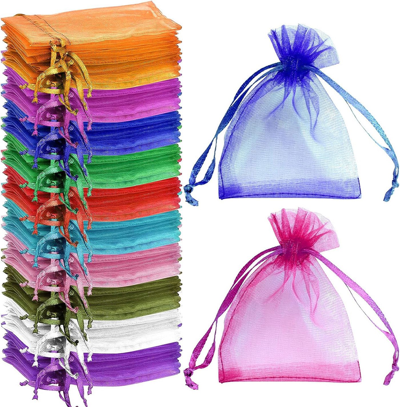 Agger Kalender zum Selbstbasteln 100 Stück Organzasäckchen, Organzabeutel, 7 x 9 CM, Geschenkbeutel Organza, Schmuckbeutel, Hochzeit-Säckchen