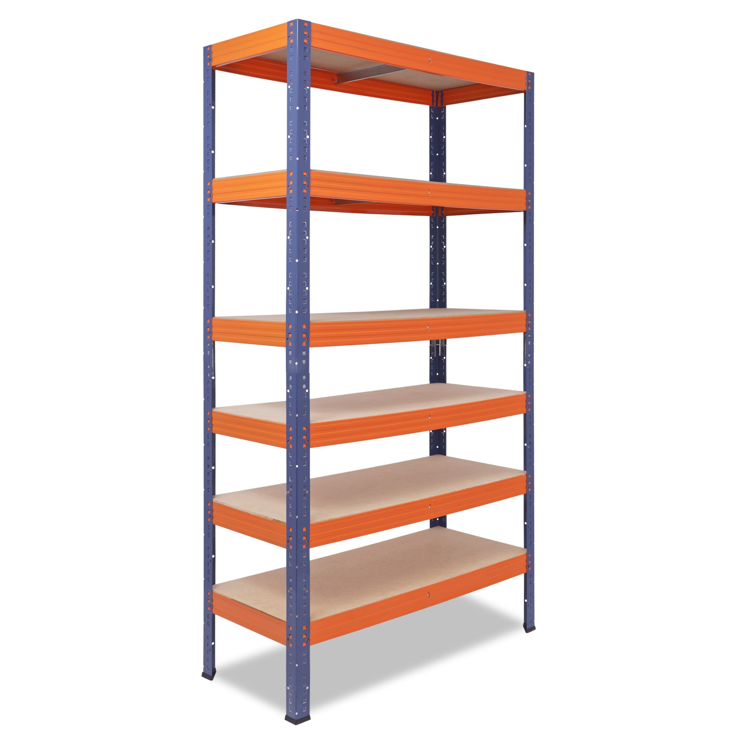 shelfplaza Schwerlastregal PROFI, 230x90x45cm blau-orange, Metallregal 6 Böden mit je 166kg Tragkraft, als Kellerregal, Garagenregal, Werkstattregal & Regal Lagerregal, Steckregal Metall Regale