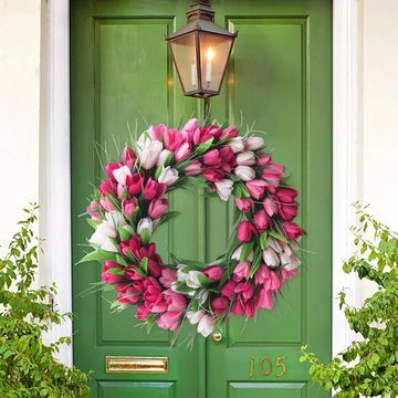 Kunsttulpe Künstliche Tulpen-Blumenkränze für Haustür, 50,8 cm Frühlingskranz Künstliche Pflanze, Fivejoy, Türkranz für Haustüre, Hochzeit, Wand, Heimdekoration