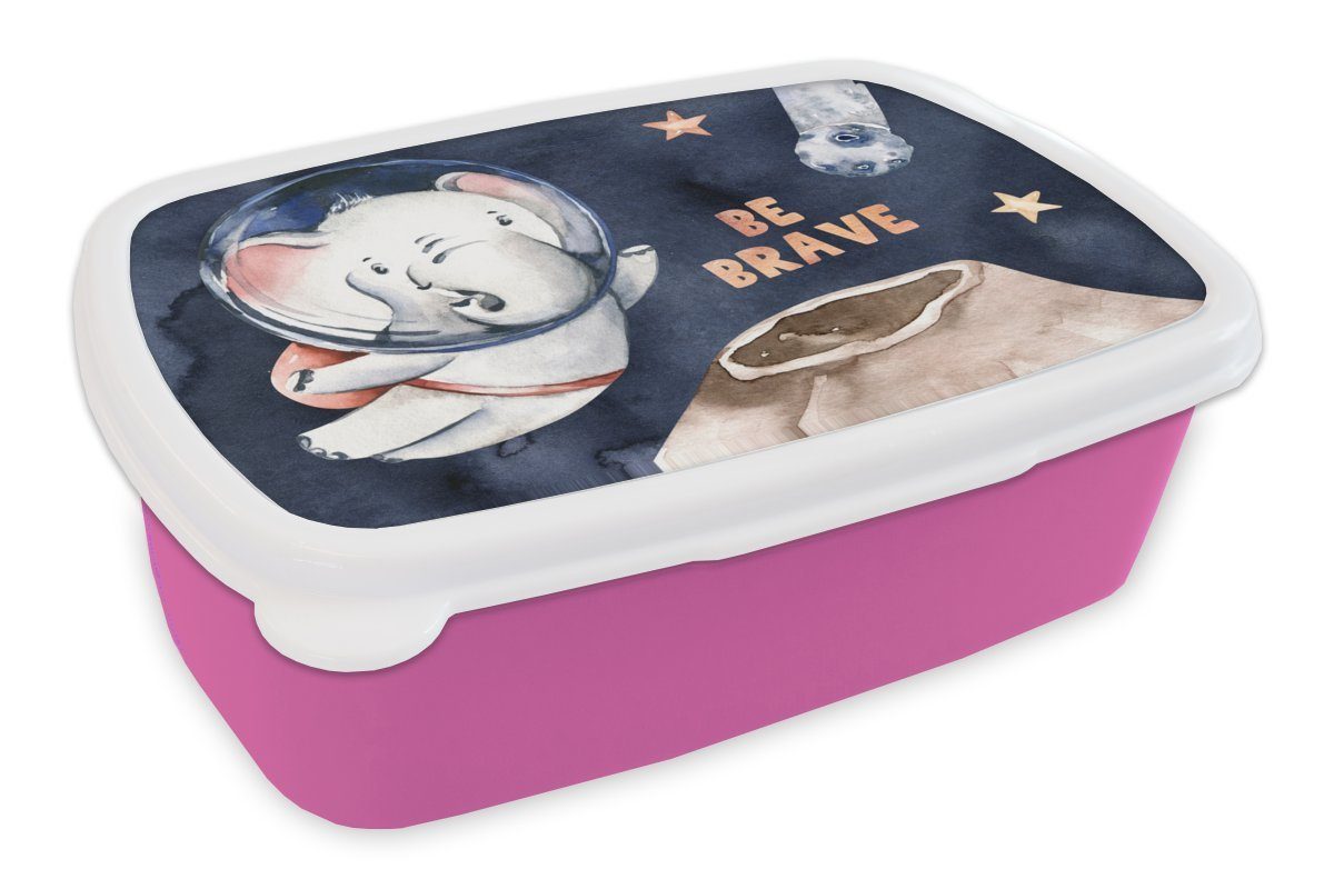 rosa Kunststoff, Lunchbox - für Sprichwörter Mädchen, - Brotbox Zitate - Kunststoff tapfer' -, Snackbox, Erwachsene, (2-tlg), MuchoWow Elefant Brotdose Mädchen Sei Kinder, - Junge -