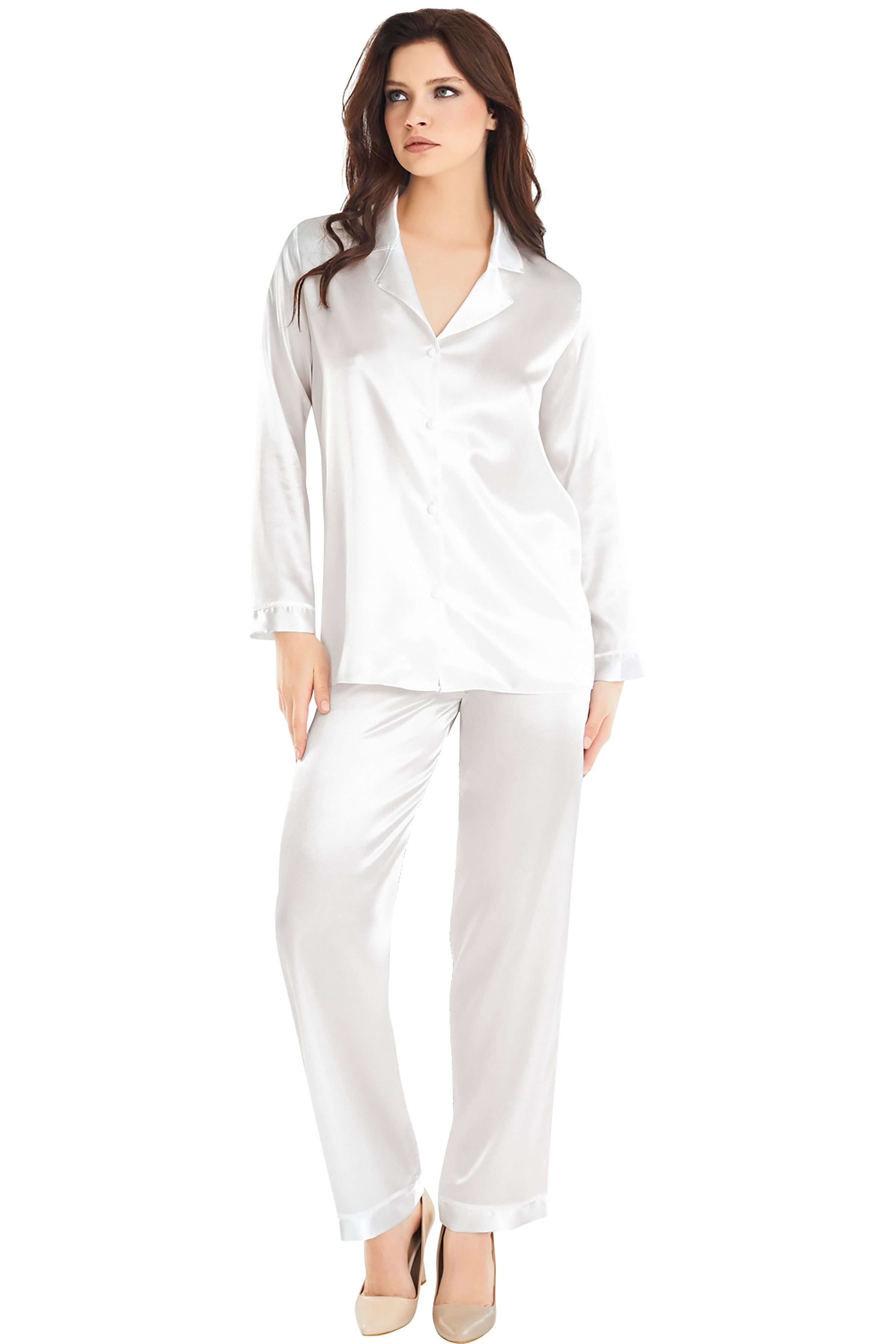Pyjamahose Zweiteiliges Satin-Pyjama-Set mit Knopfleiste günstig online kaufen
