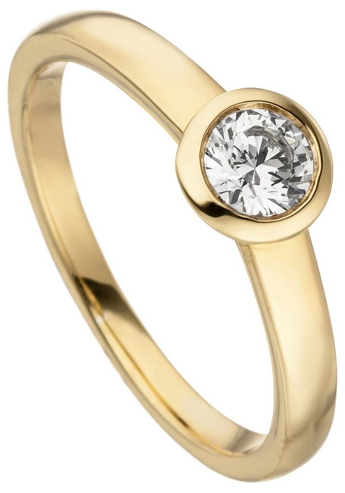 JOBO Fingerring Ring mit Diamant Brillant 0,25 ct., 585 Gold, Besetzt mit  einem funkelnden Diamanten im Brillantschliff