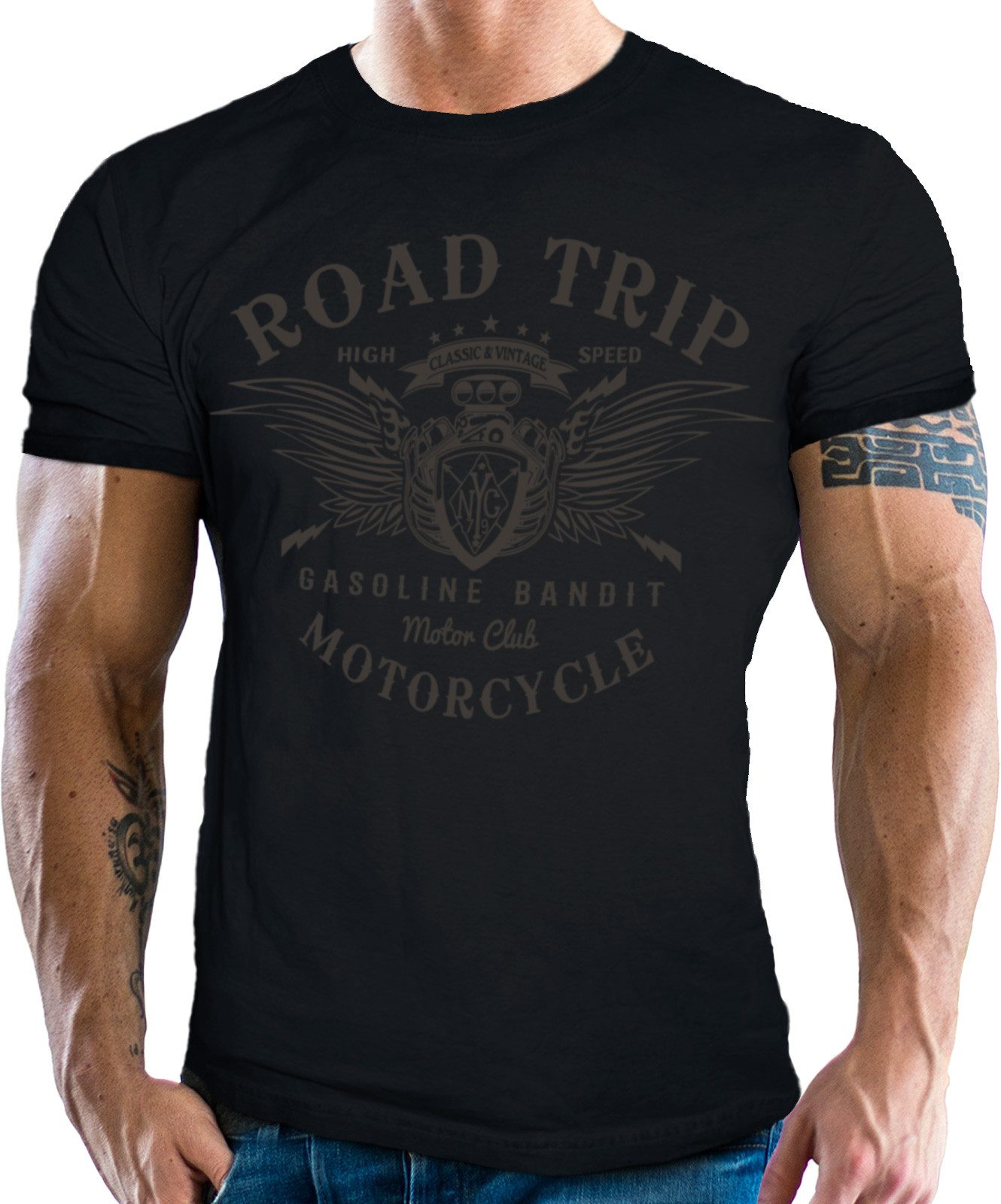 GASOLINE BANDIT® T-Shirt für Biker Racer Motorrad Fans: Road Trip