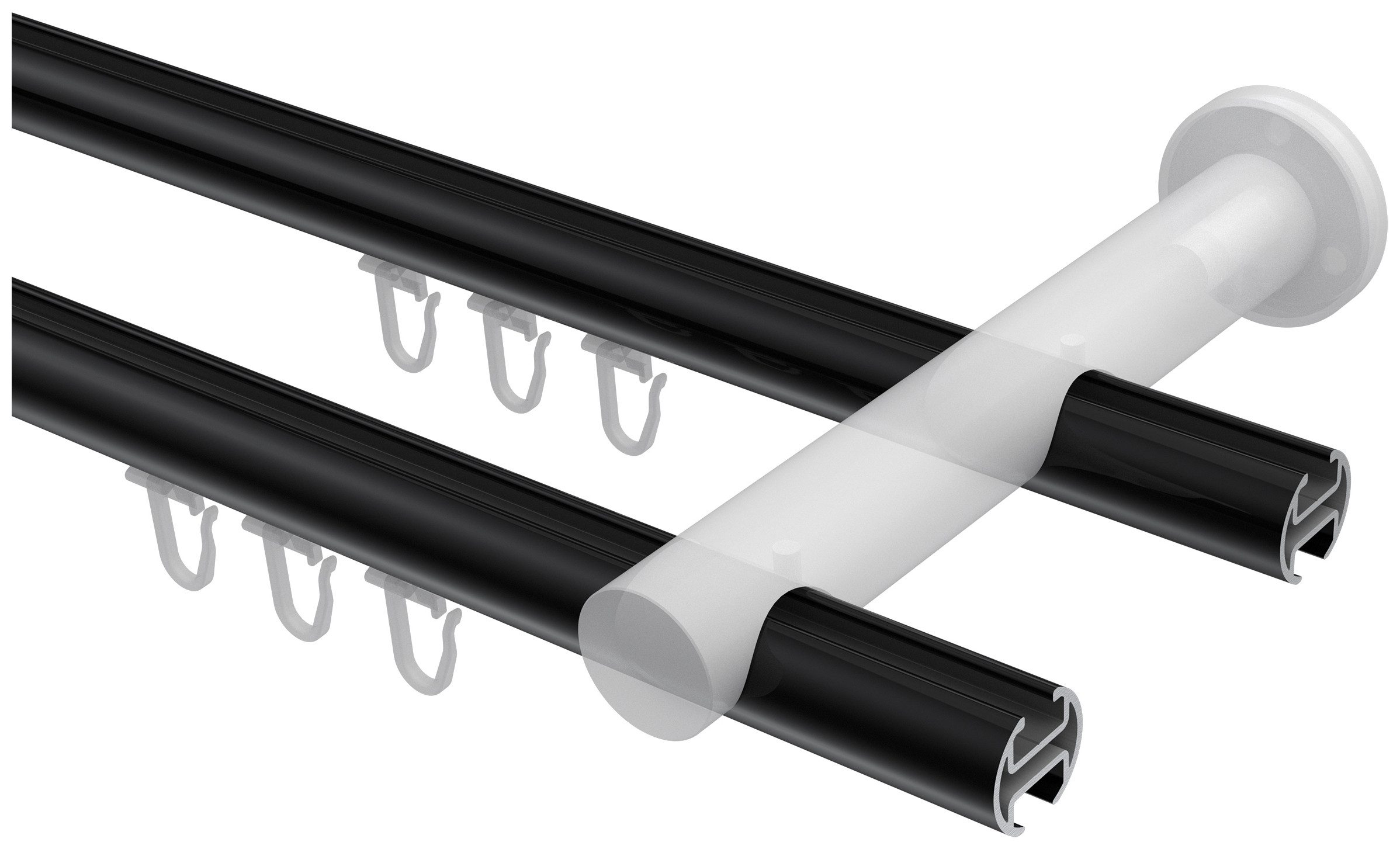 INTERDECO Innenlaufschiene Platon Verano, Ø 20 mm, 2-läufig, Fixmaß, kürzbar, Wandmontage, Aluminium, Schwarz / Edelstahl-Optik / Bicolor