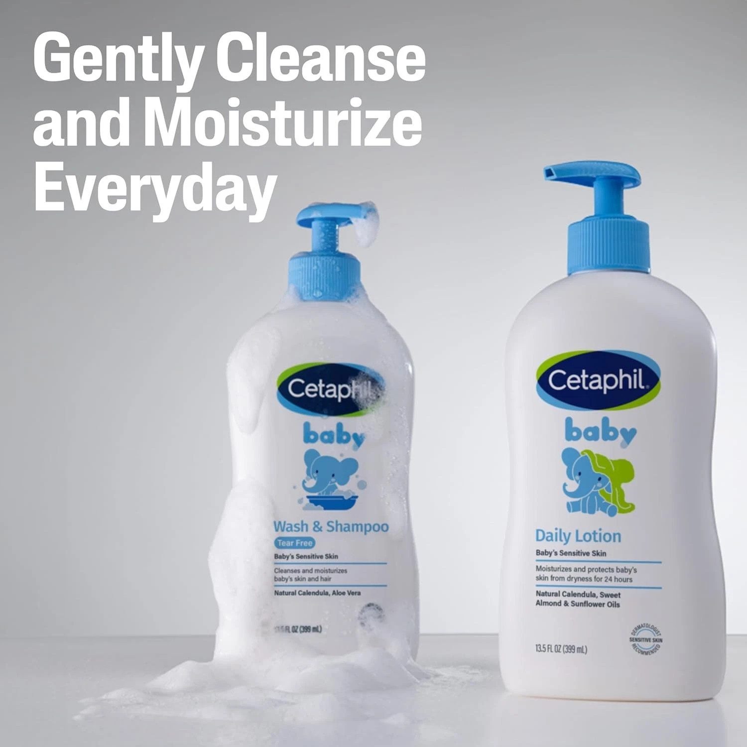 Cetaphil Haarshampoo Baby Waschgel & Shampoo Calendula 2x 400 ml, 2er-Set, 1-tlg., 2 × Cetaphil Baby Wash & Shampoo, je ca. 400 ml, Tränenfrei, 2-in-1, parabenfrei, mineralölfrei, mit Calendula