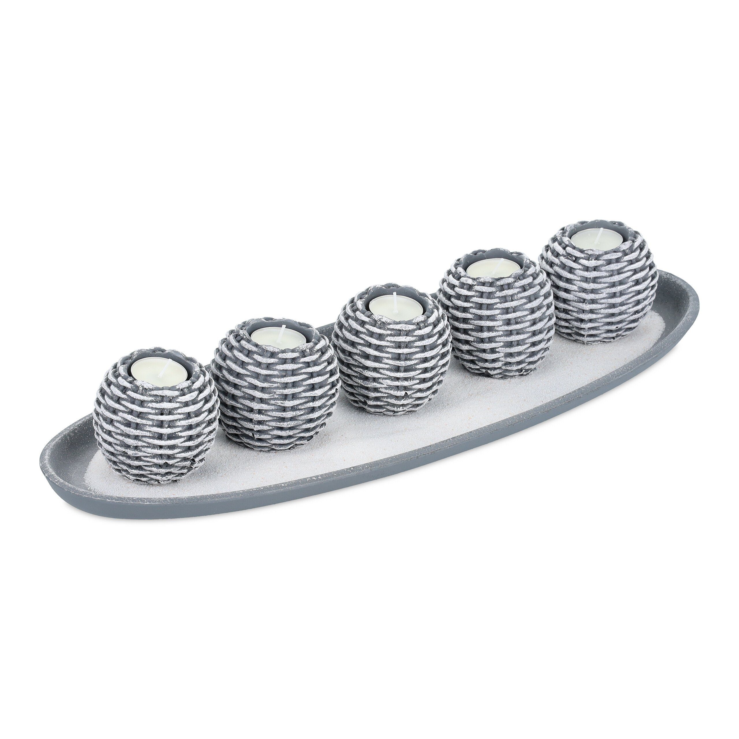 relaxdays Teelichthalter mit Tablett Kerzen Deko mit 5 Teelichthaltern