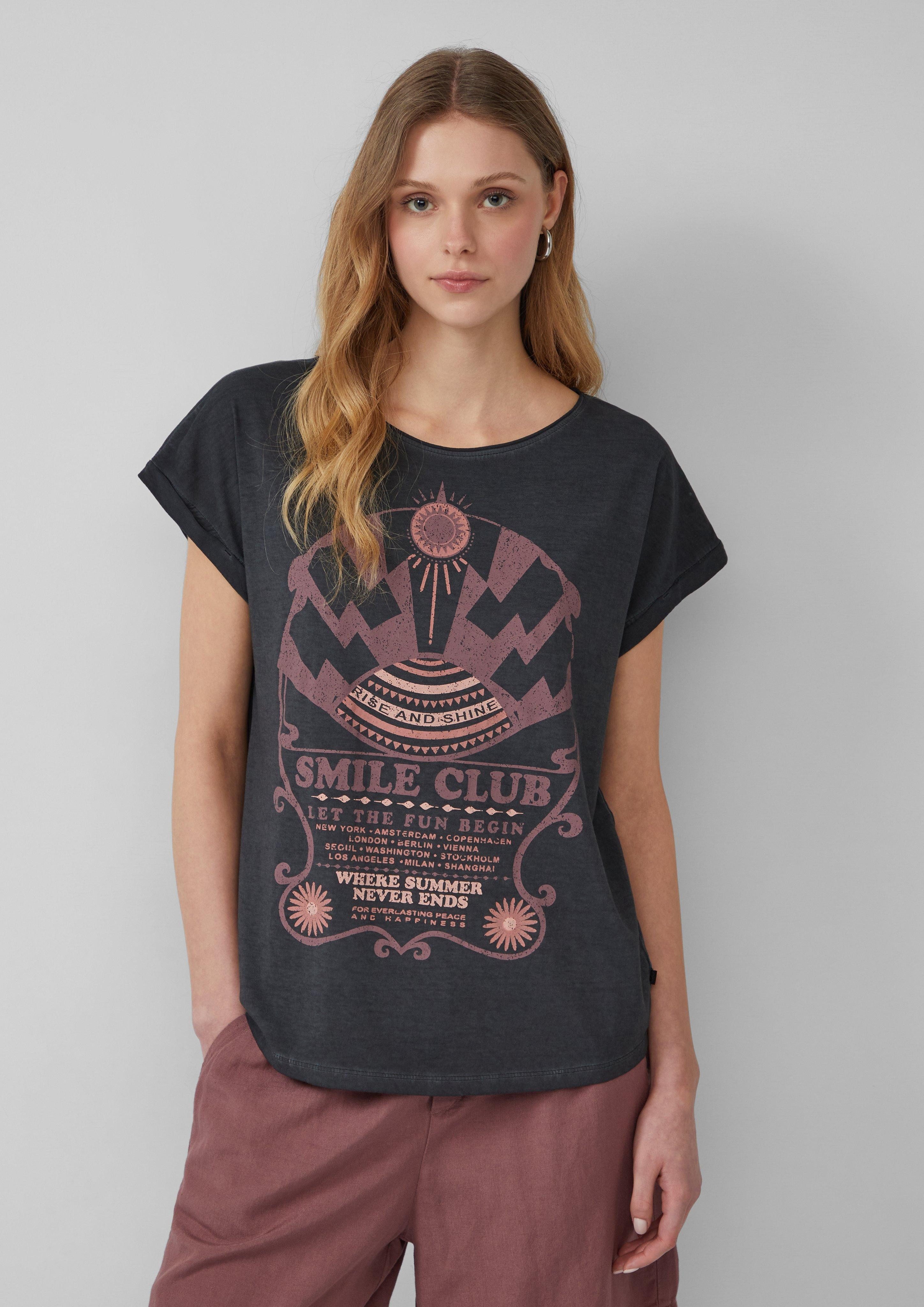 QS Kurzarmshirt Gewaschenes T-Shirt mit Frontprint günstig online kaufen