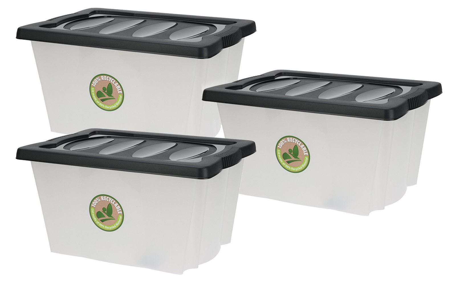 Koopman Stapelbox Aufbewahrung 20 L Kunststoff Deckel 2/3/4er Set (3 St), 3er Set, Aufbewahrungsbox, Multibox, Stapelkiste, mit Deckel