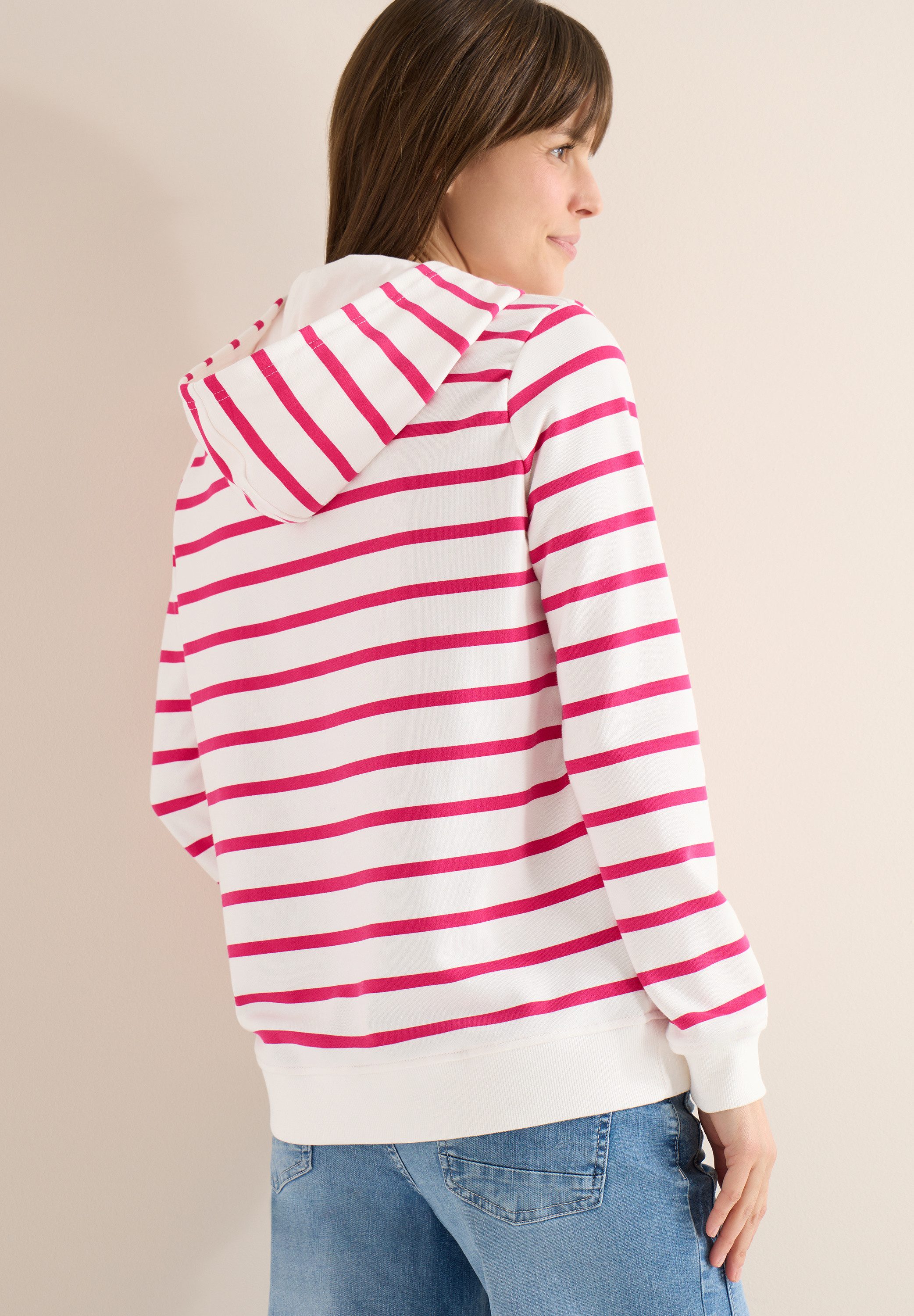 CECIL Hoodie mit Print auf der Brust und in Streifen-Optik