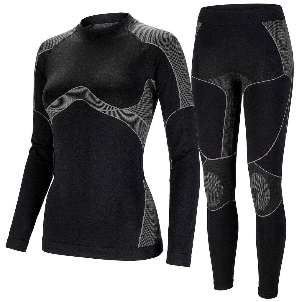 Black Snake Thermounterwäsche-Set Seamless Skiunterwäsche für Damen mit Kompressionszonen als Baselayer, 2-St., Funktionsunterwäsche mit Rundhals-Langarmshirt und langer Unterhose