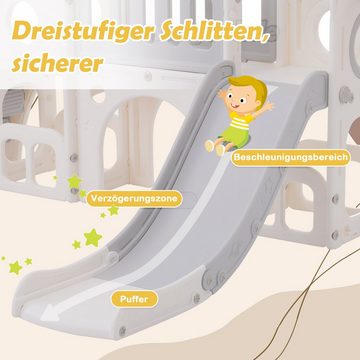 Merax Rutsche für Kinder, 6-in-1 Kinder Spielplatz, Spielrutsche, Spielturm mit Kletterleiter, Tunnel und Basketballkorb