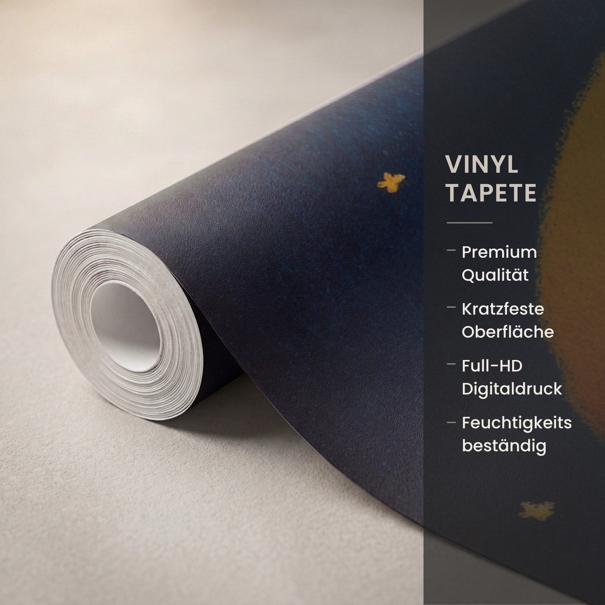 OnlyWow Fototapete Mond - Gelb - Sterne - Gesicht, Matt, bedruckt, Schlafzimmer, Vinyl Tapete, Modern, bedruckt 140x200cm