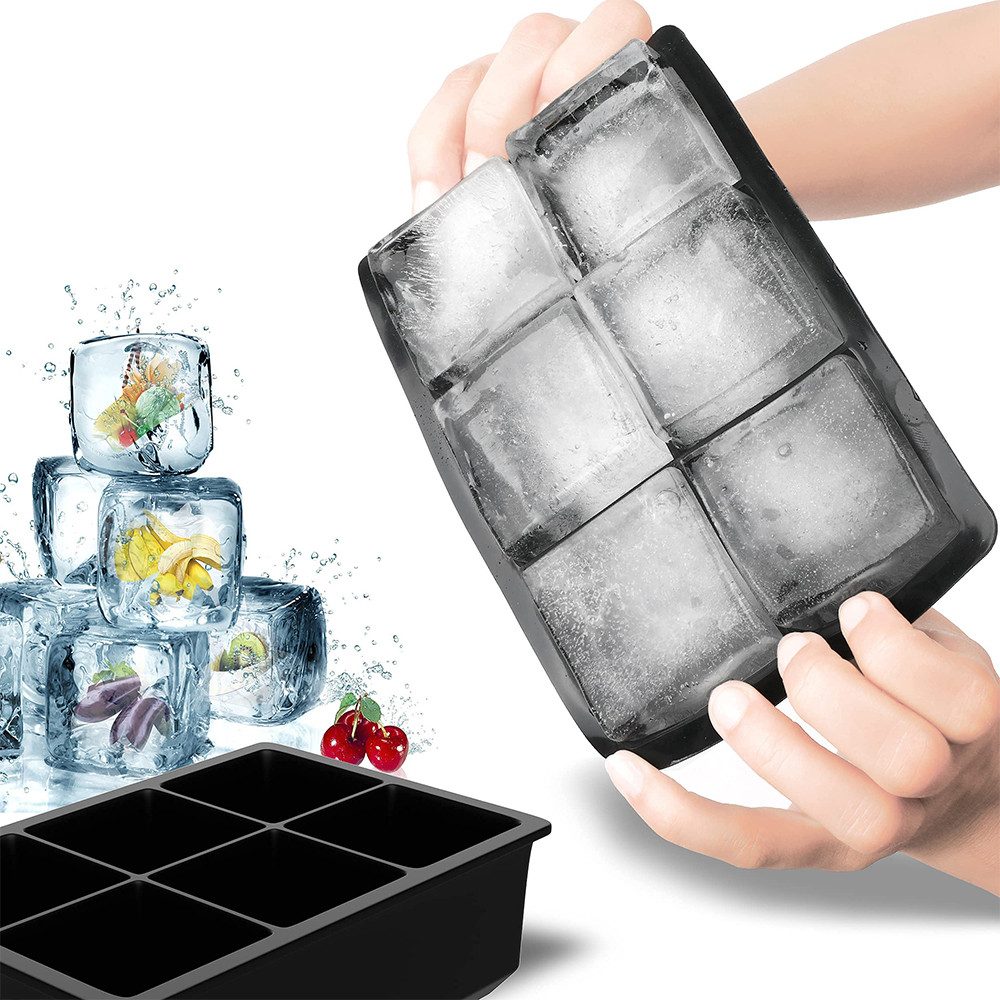 PRIISF Eiswürfelform Silikon Eiswürfelbehälter Silikonformen großer 6Fächer Cube Mit Deckel, (spülmaschinenfest Babybrei), BPA frei, Leichtes Herauslösen