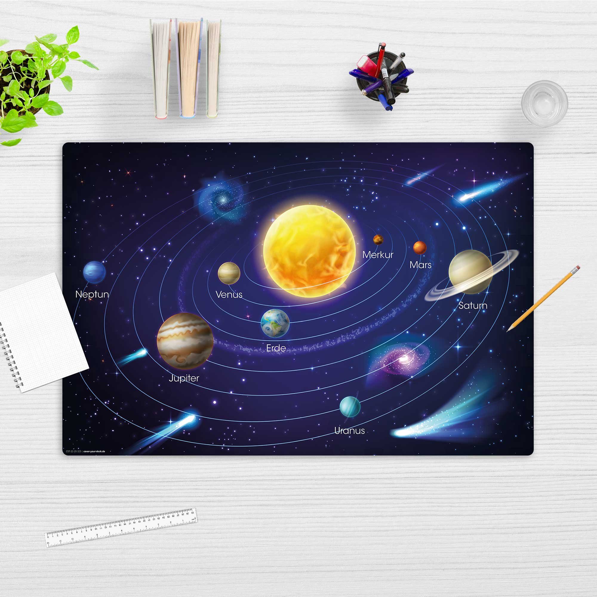 cover-your-desk.de Schreibtischunterlage Universum, Unser Sonnensystem II – 60 x 40 cm, Schreibunterlage Kinder, (1 tlg)