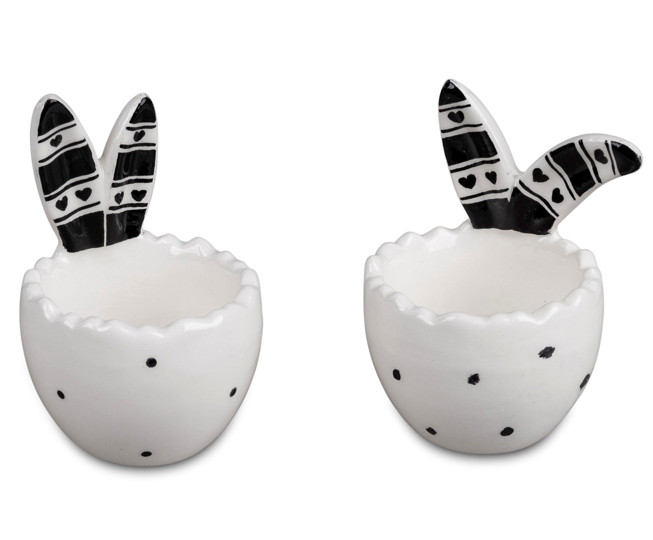 Small-Preis Eierbecher Oster Eierbecher von Formano im 2er Set schwarz weiß Trend Style, aus Keramik Weiß-Schwarz