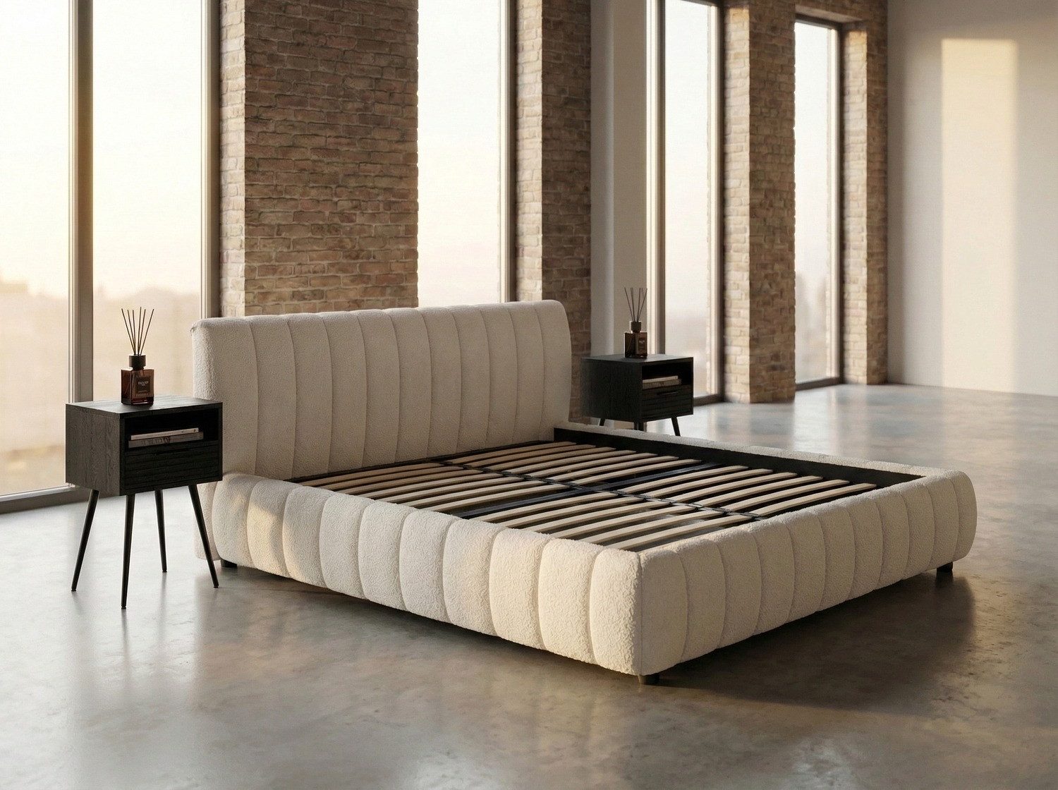 KAWOLA Polsterbett ALIOTTA Bouclé - Struktur trifft Design - Wohnlicher Look, Inklusive Lattenrost 3-fach höhenverstellbar - Komfort neu definiert