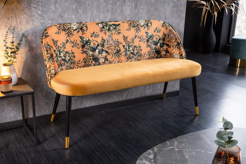 riess-ambiente Sitzbank PRÊT-À-PORTER gelb / schwarz (Einzelartikel, 1-St), Wohnzimmer · Samt · Metall · florales Design · Retro
