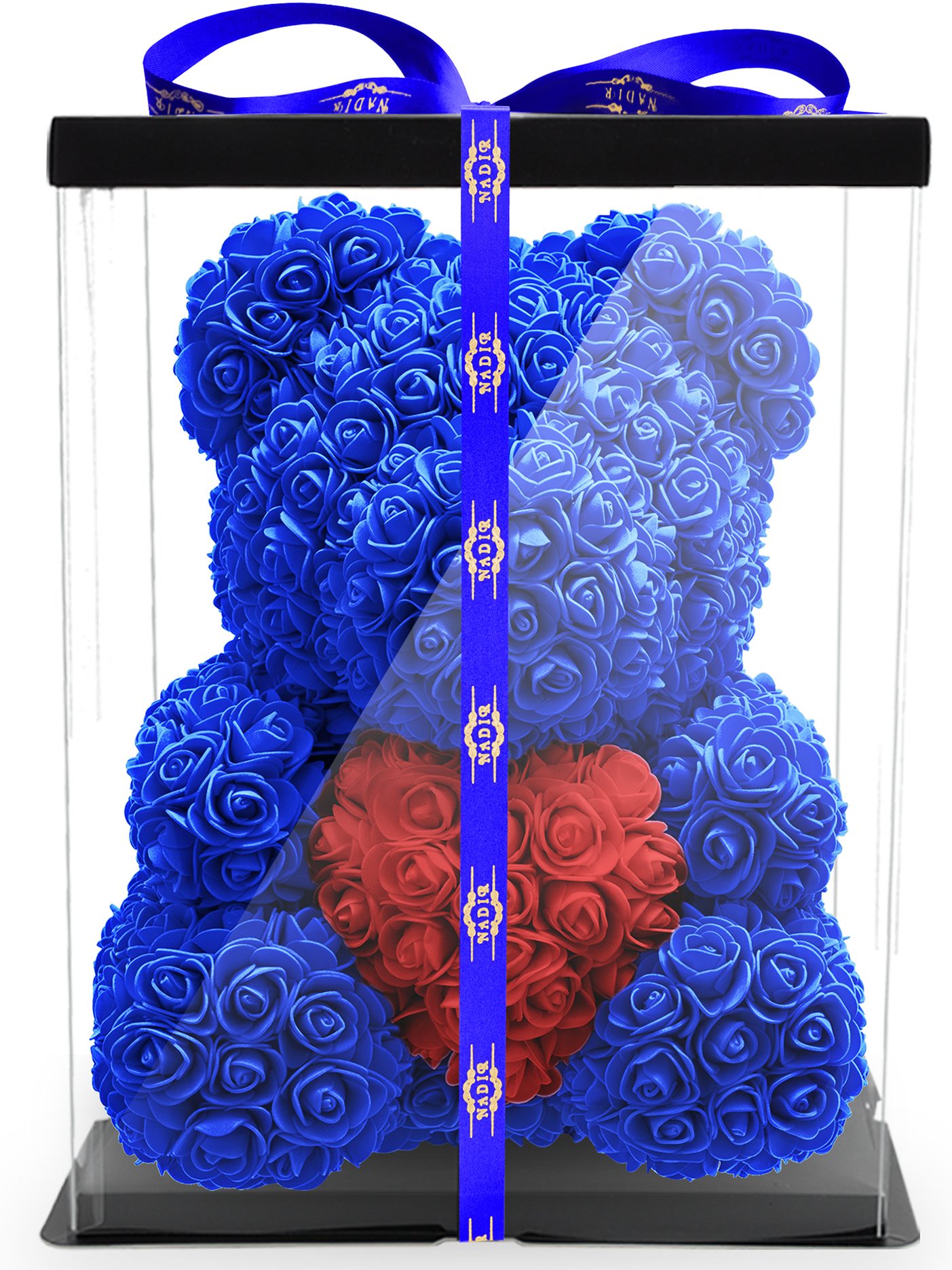 Kunstblume Rosenbär 40 cm inkl. Geschenkbox mit Herz - Geschenk für Freundin