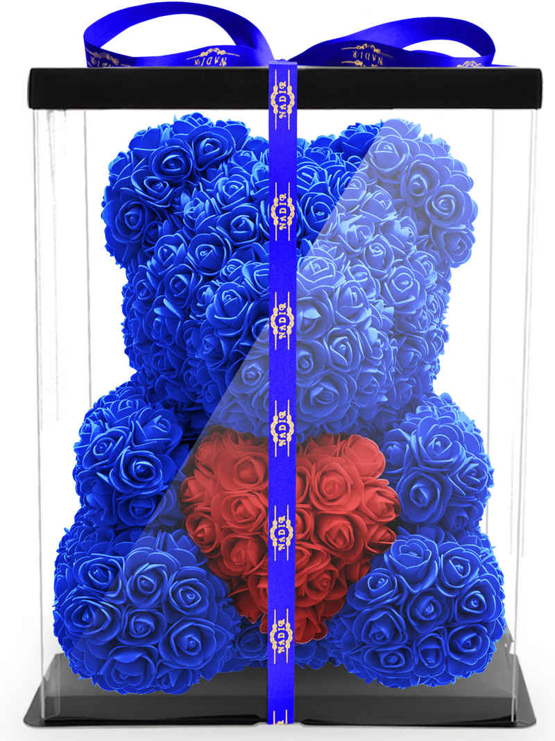 Kunstblume »Rosenbär 40 cm inkl. Geschenkbox mit Herz - Geschenk für Freundin Jahrestag Geburtstag Hochzeit«, NADIR, Größe: 40 cm, inklusive Geschenkbox