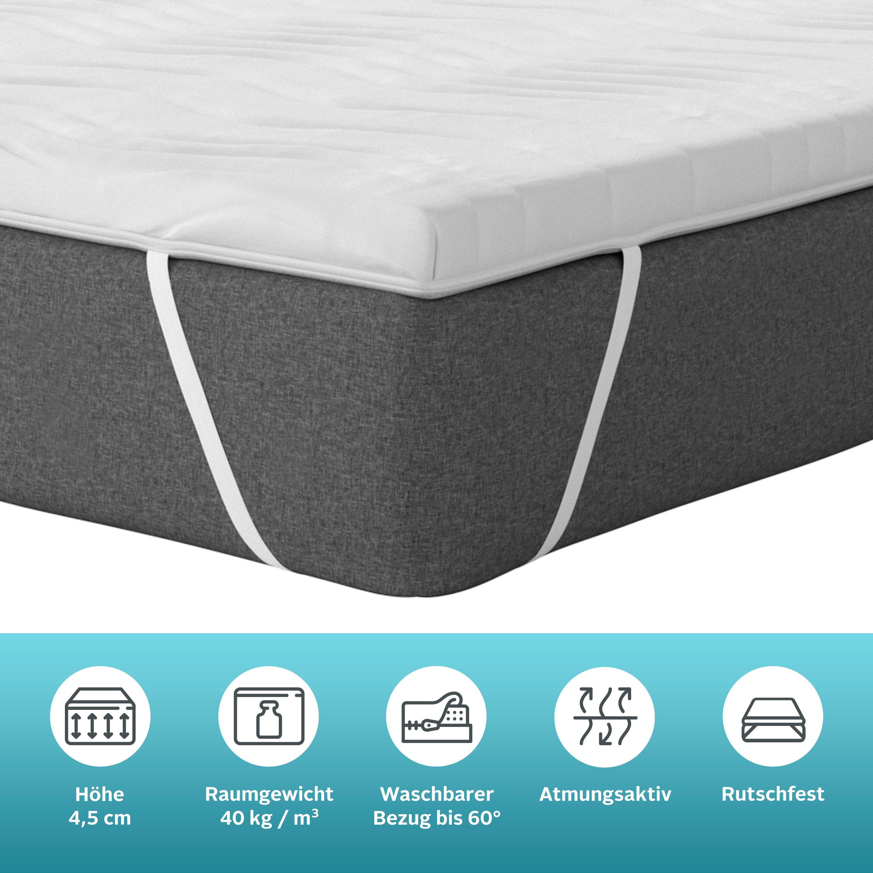 OTTO home, Topper Sangsjon, Topper 90x200 cm,180x200 cm, 4,5 cm hoch, Gelschaum, Matratze, Boxspringbett, Allergiker geeignet (Hausstauballergiker)