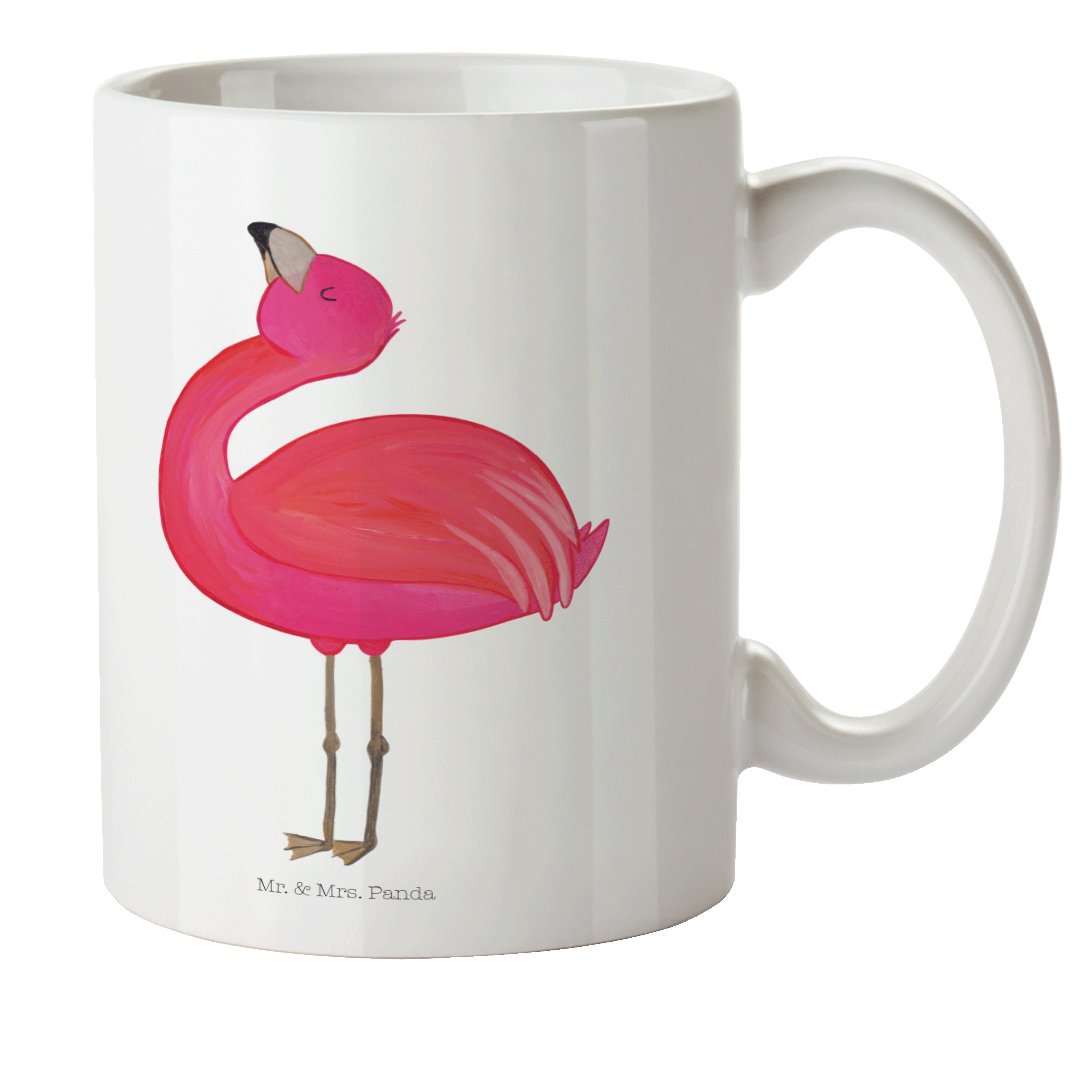 Mr. & Mrs. Panda Kinderbecher Flamingo stolz - Weiß - Geschenk, Selbstakzeptanz, glücklich, Kaffeet, Kunststoff