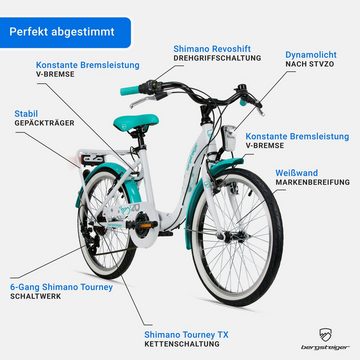 bergsteiger Kinderfahrrad Atlantis 20, 24 Zoll Kinderfahrrad, 6,7, 8, 9, 10, 11 Jahre, StVZO, 6 Gang Shimano Tourney RD-TY300 Schaltwerk, Kettenschaltung