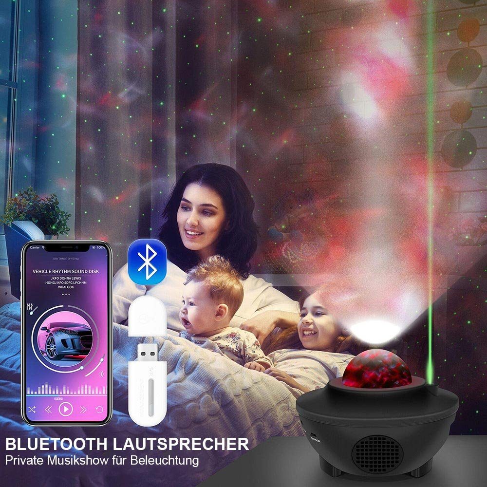 Sunicol LED-Sternenhimmel Galaxy Projektor mit Timer/Fernbedienung/Bluetooth Lautsprecher, Musik Starry Stern Nachtlicht, 21 Lichtmodi, für Schlafzimmer und Deko