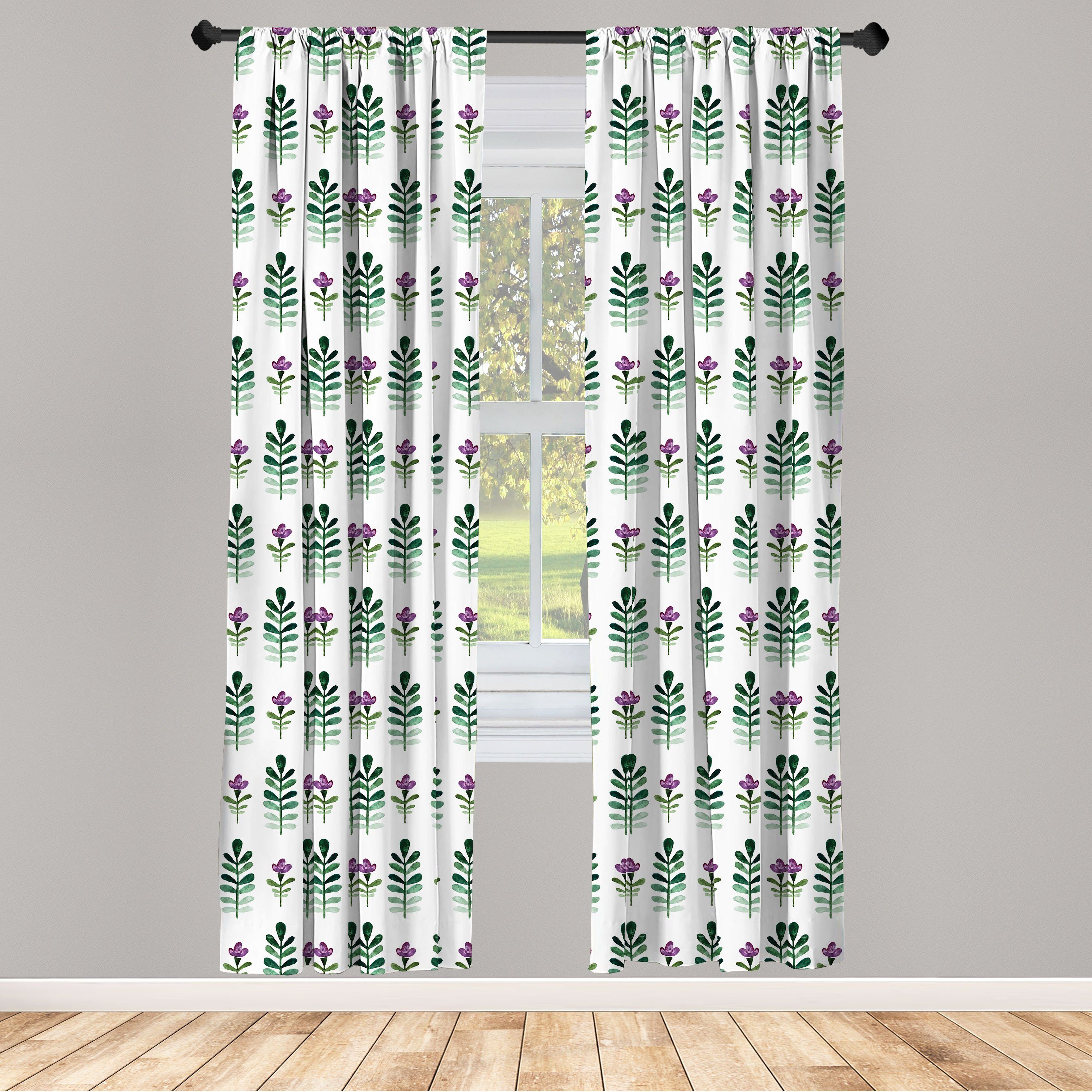 Gardine Vorhang für Wohnzimmer Schlafzimmer Dekor, Abakuhaus, Microfaser, Blume Violet Blossom Botanik | Fertiggardinen