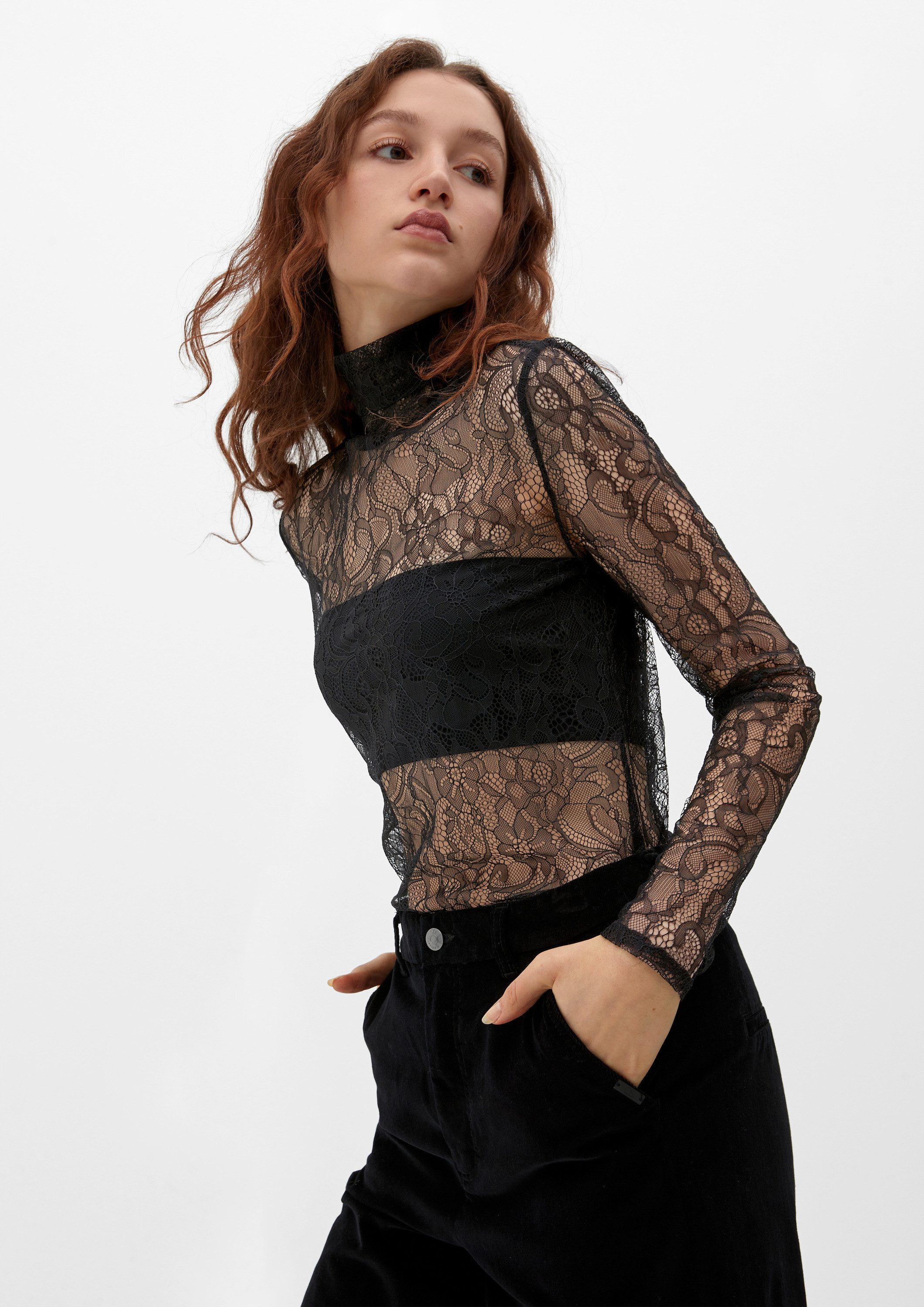 QS Langarmshirt T-Shirt Semitransparentes Shirt aus Spitze günstig online kaufen