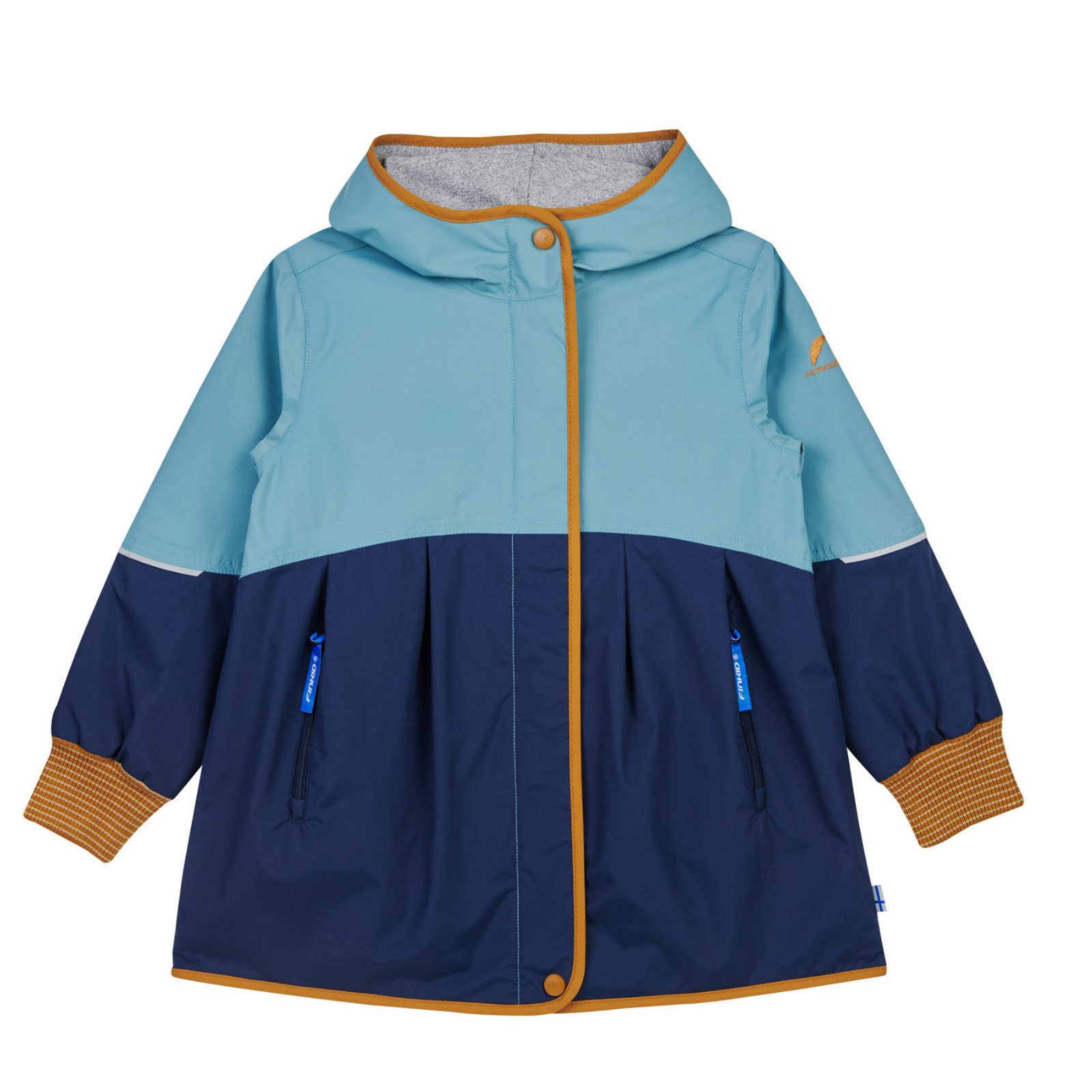 Finkid Allwetterjacke Finkid Aina Move Smoke Blue/Cinnamon Zip Jacke Regenmantel 130/140