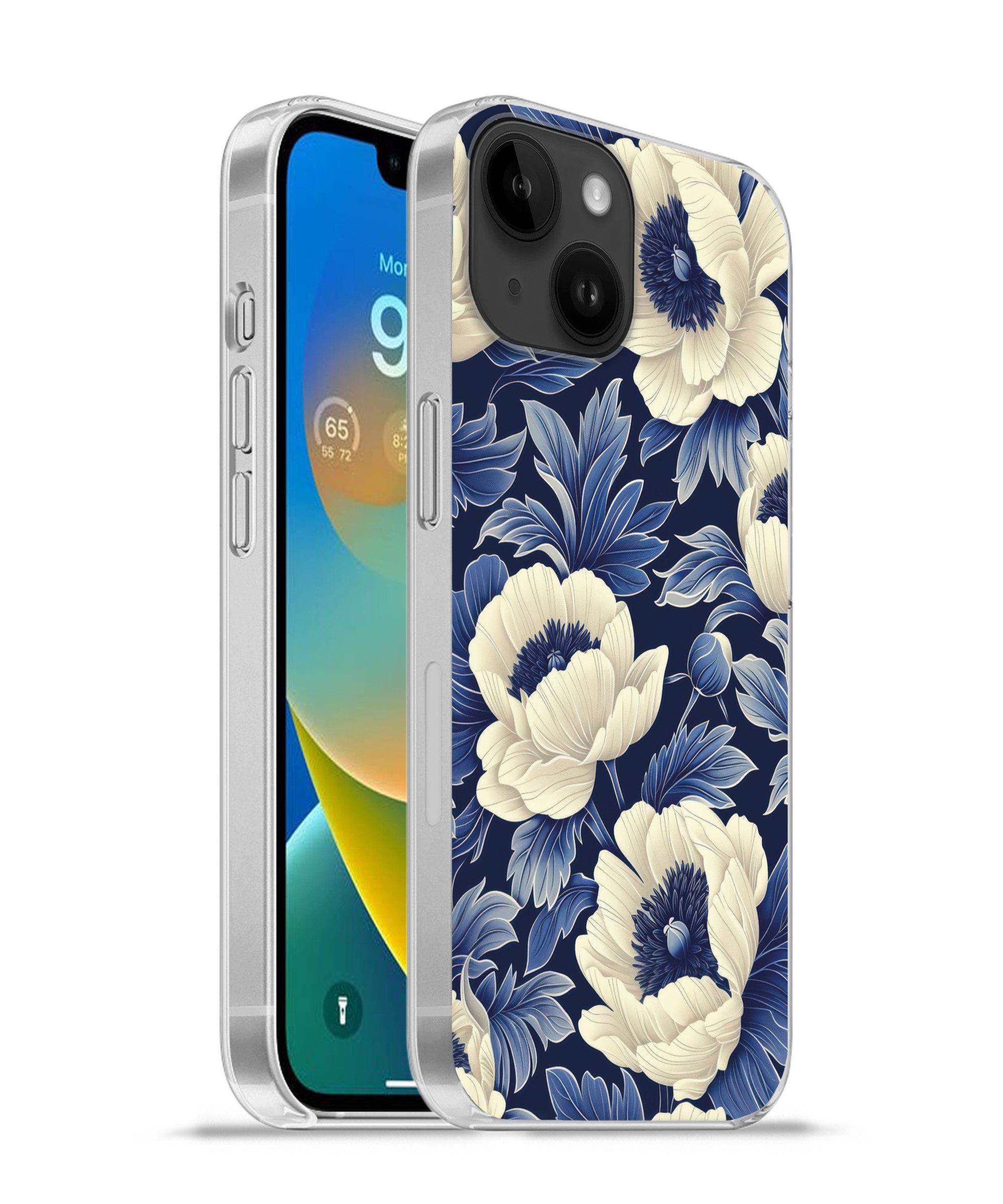 MuchoWow Handyhülle für Apple iPhone 14 Blumen - Muster - Blau - Weiß, Smartphone-Bumper, Print, Handy Schutzhülle Dünn