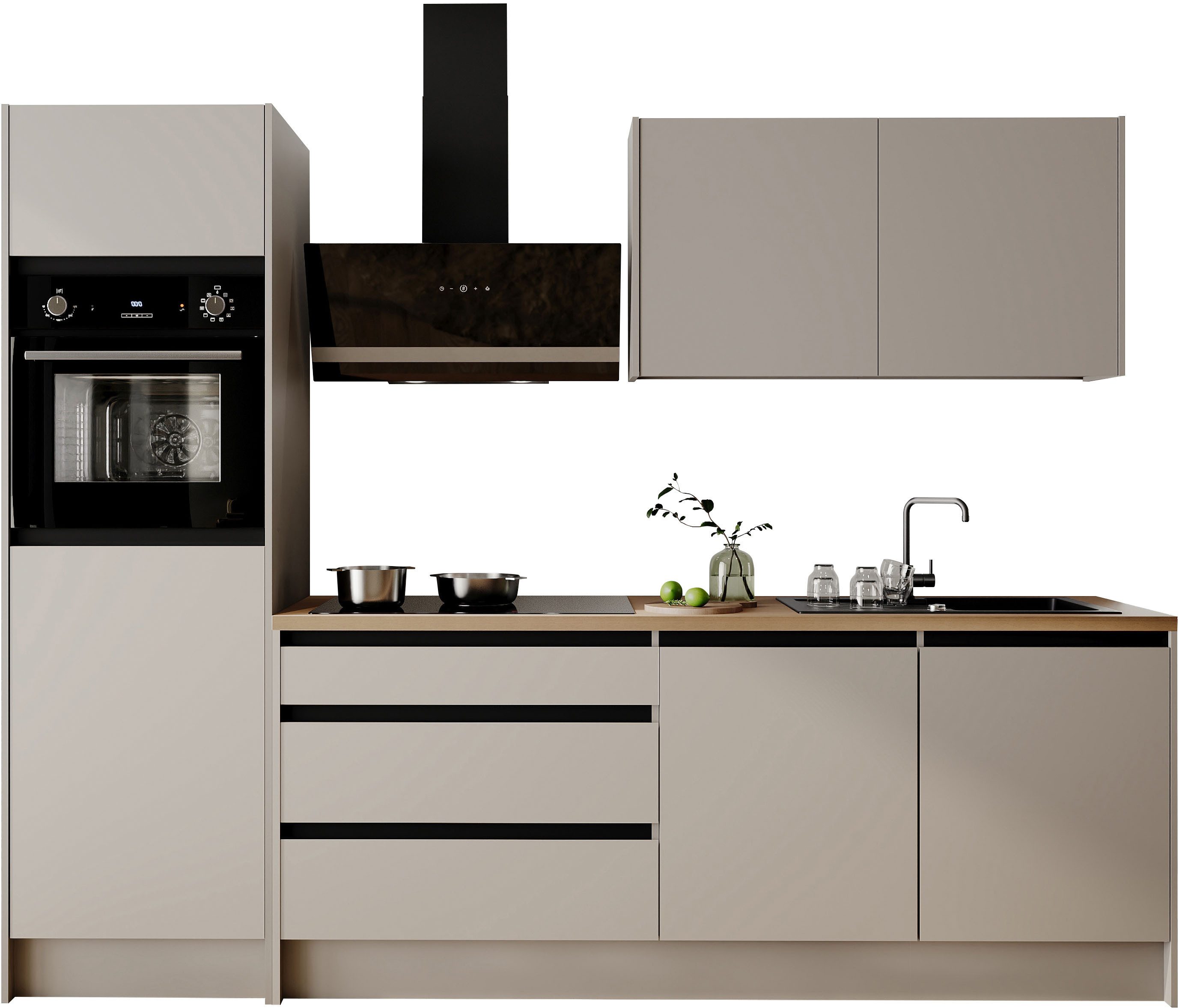 BASIC by Balculina Küchenzeile Isis B/T/H 273x60x210 cm, Breite 273 cm, wahlweise mit E-Geräten und Induktionskochfeld