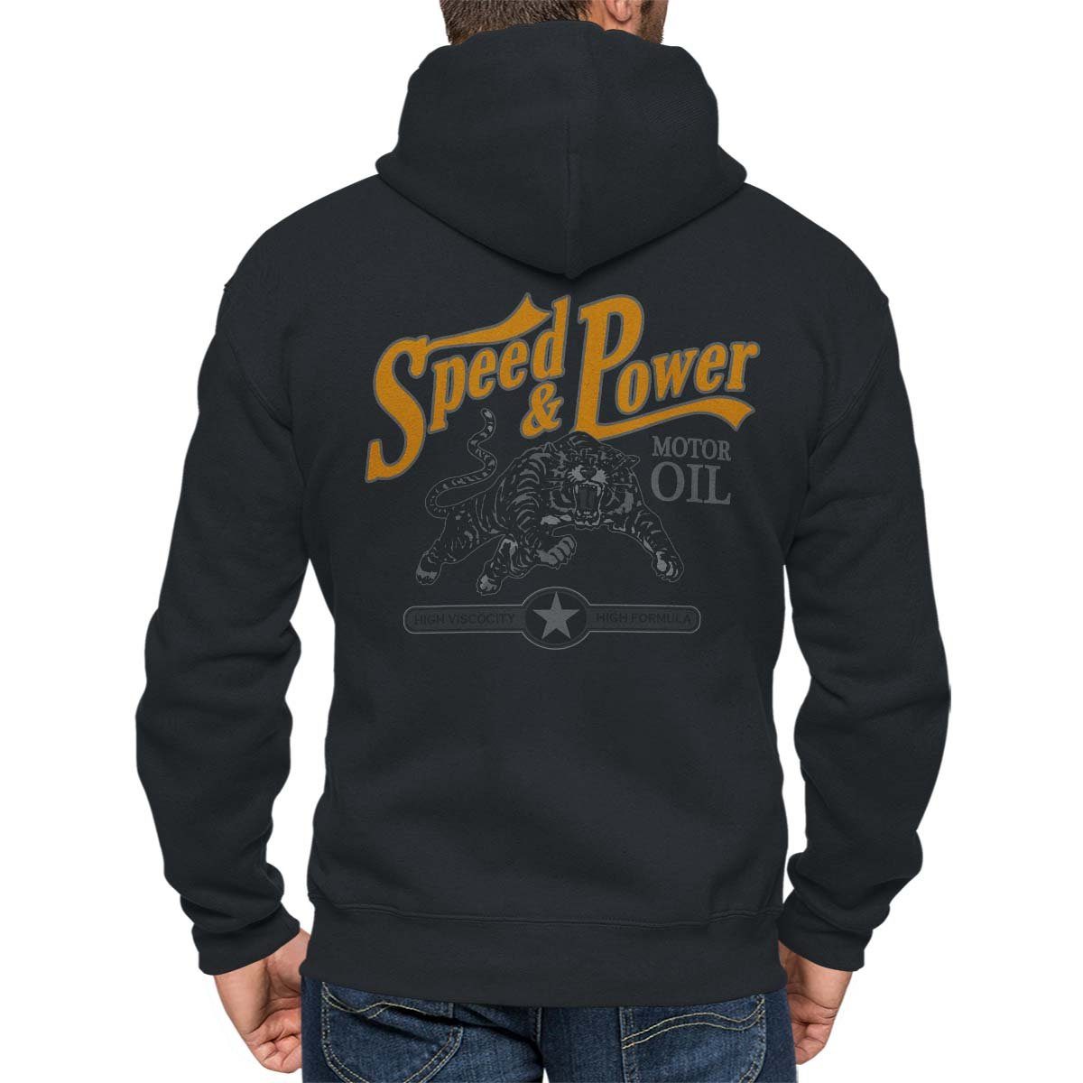 Speed Power Zip / Schwarz Auto Kapuzensweatjacke On Motiv mit Kapuzenjacke US-Car Hoodie and Wheels Rebel