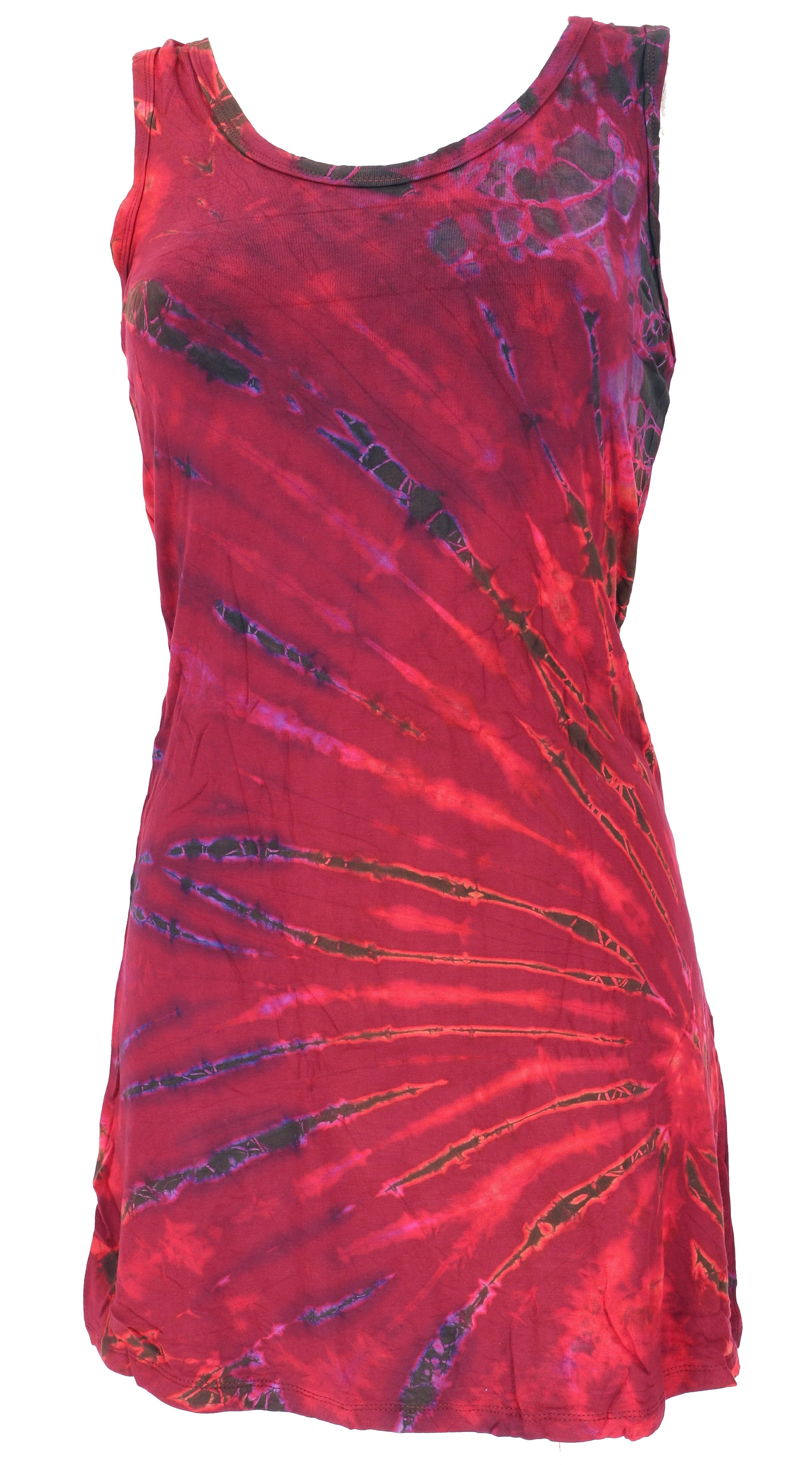 Guru-Shop Midikleid Unikat Batik Minikleid, Boho Tank-Kleid - weinrot alternative Bekleidung