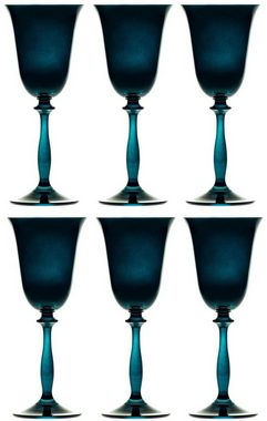 Casa Padrino Weinglas Luxus Barock Weißweinglas 6er Set Blau-Grün Ø 8,5 x H. 21 cm - Handgefertigte Weingläser - Hotel & Restaurant Accessoires - Luxus Qualität