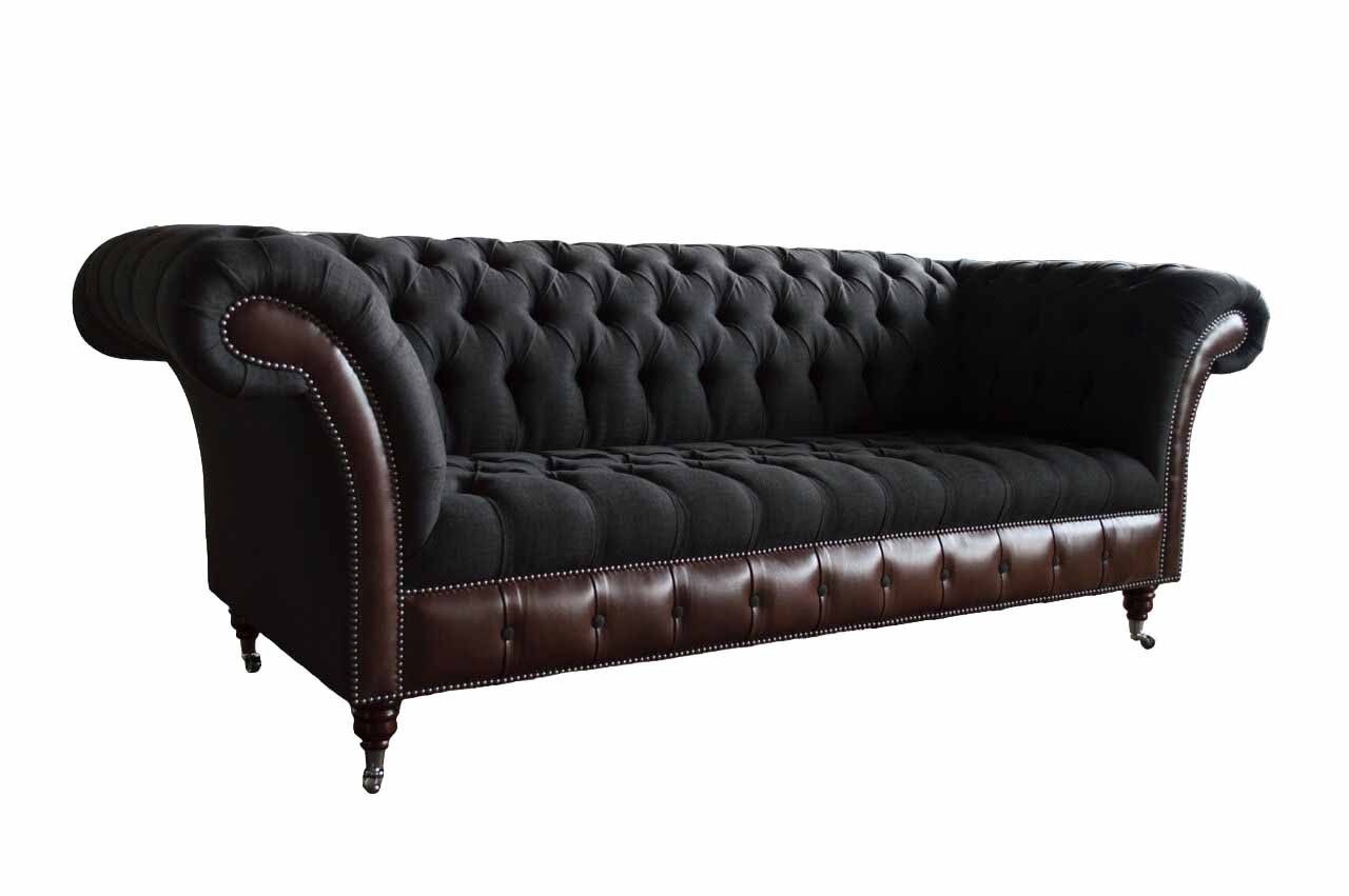 Xlmoebel Chesterfield-Sofa 3-Sitzer Sofa aus Leder in Schwarz mit Polsterung, Sofa 1 Teile, Made in Europa
