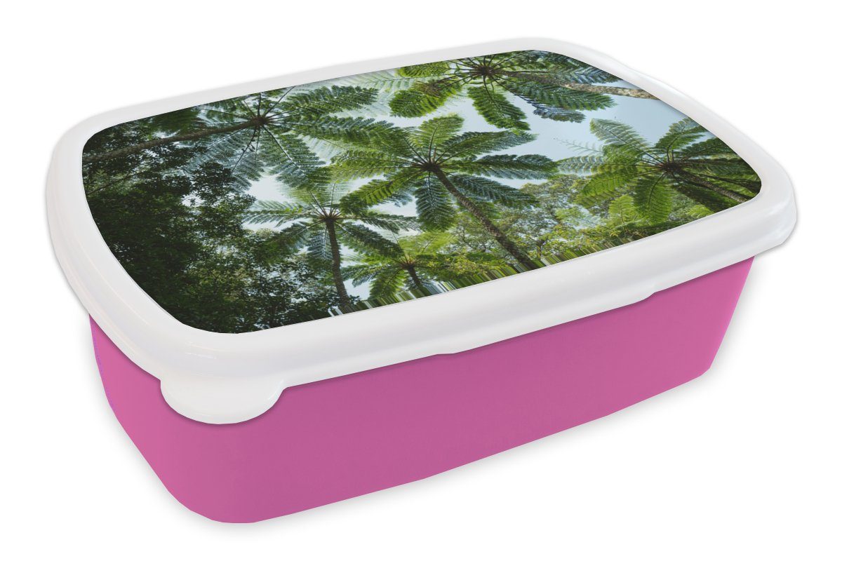 MuchoWow Lunchbox Bäume und Blätter im Dschungel, Kunststoff, (2-tlg), Brotbox für Erwachsene, Brotdose Kinder, Snackbox, Mädchen, Kunststoff rosa