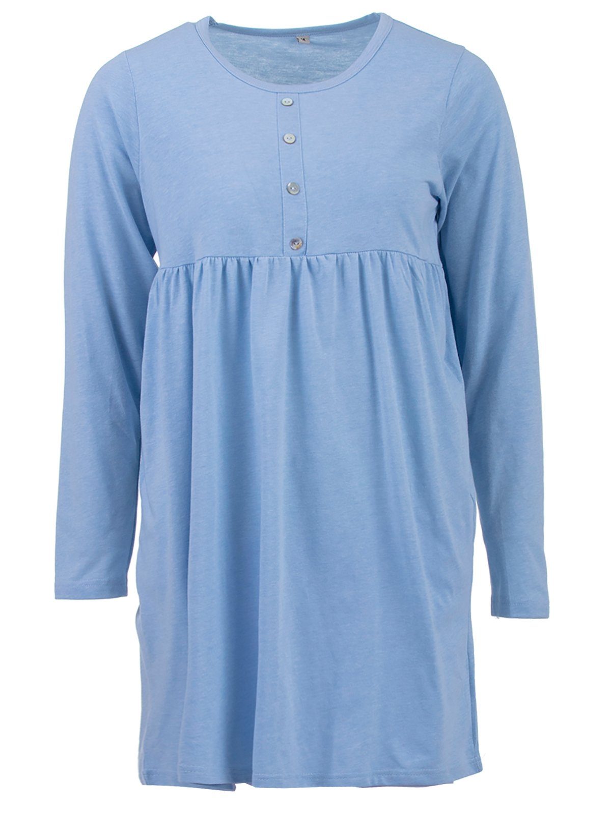 zeitlos Nachthemd Nachthemd Langarm - Uni Raffung blau
