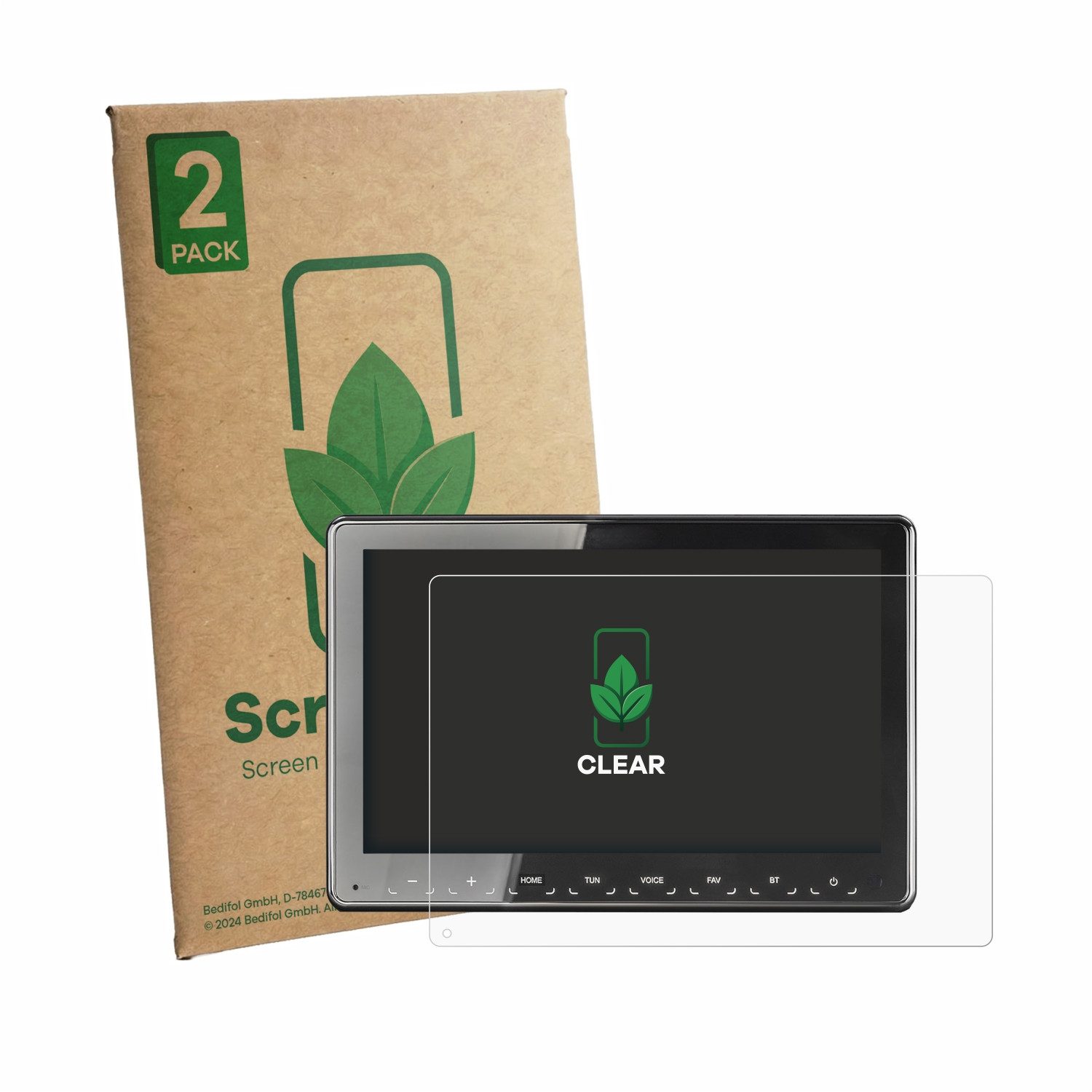ScreenLeaf Displayschutzfolie Schutzfolie für Zenec Z-N975, 2 Stück, nachhaltiger Displayschutz Schutz Folie Klar Transparent