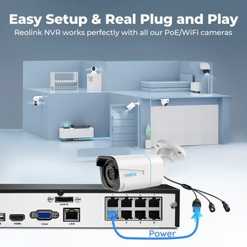 Reolink 4K Überwachungskamera Set RLK8-800B4-A Überwachungskamera (Aussen, 8CH 2TB HDD NVR, 4X PoE IP Kamera, Personener-&Fahrzeugerkennung)