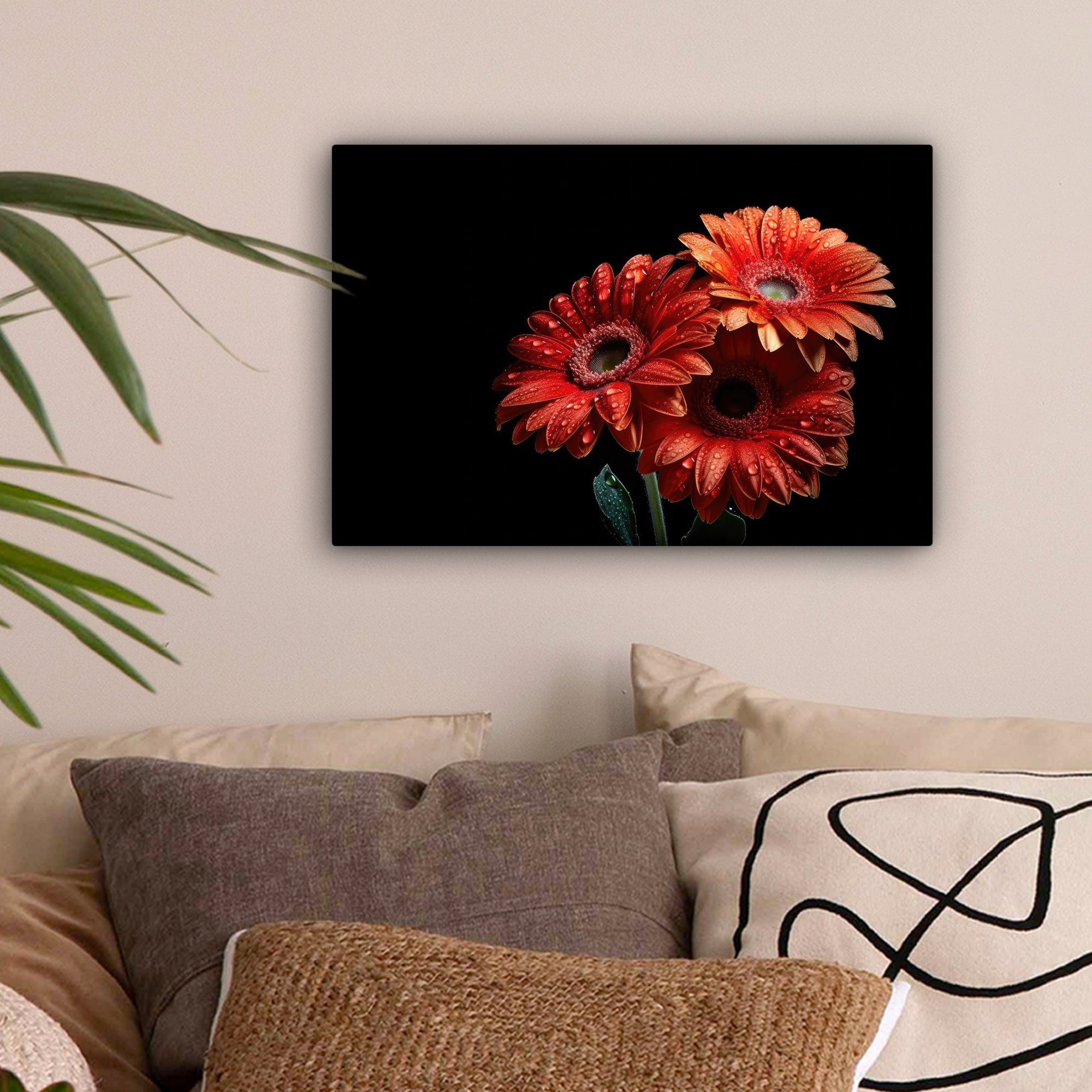 Wanddeko, Leinwandbild Leinwandbilder, (1 Natur, OneMillionCanvasses® Gerbera cm St), - Wandbild - - - Rot Aufhängefertig, 30x20 Blumen Botanisch