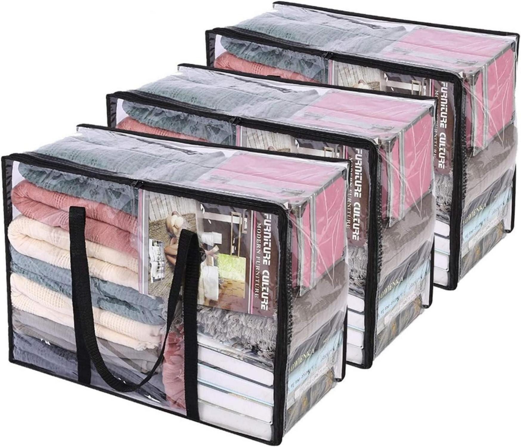 Aufbewahrungsbox 3er Pack Aufbewahrungsbeutel transparent 46x38x23cm mit verstärkten