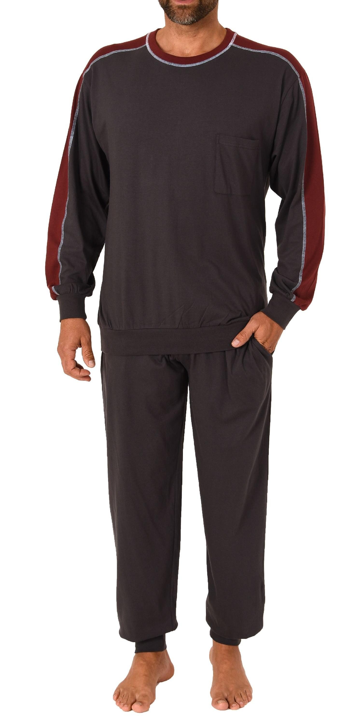Pyjama Herren langarm Schlafanzug mit Bündchen - 212 844