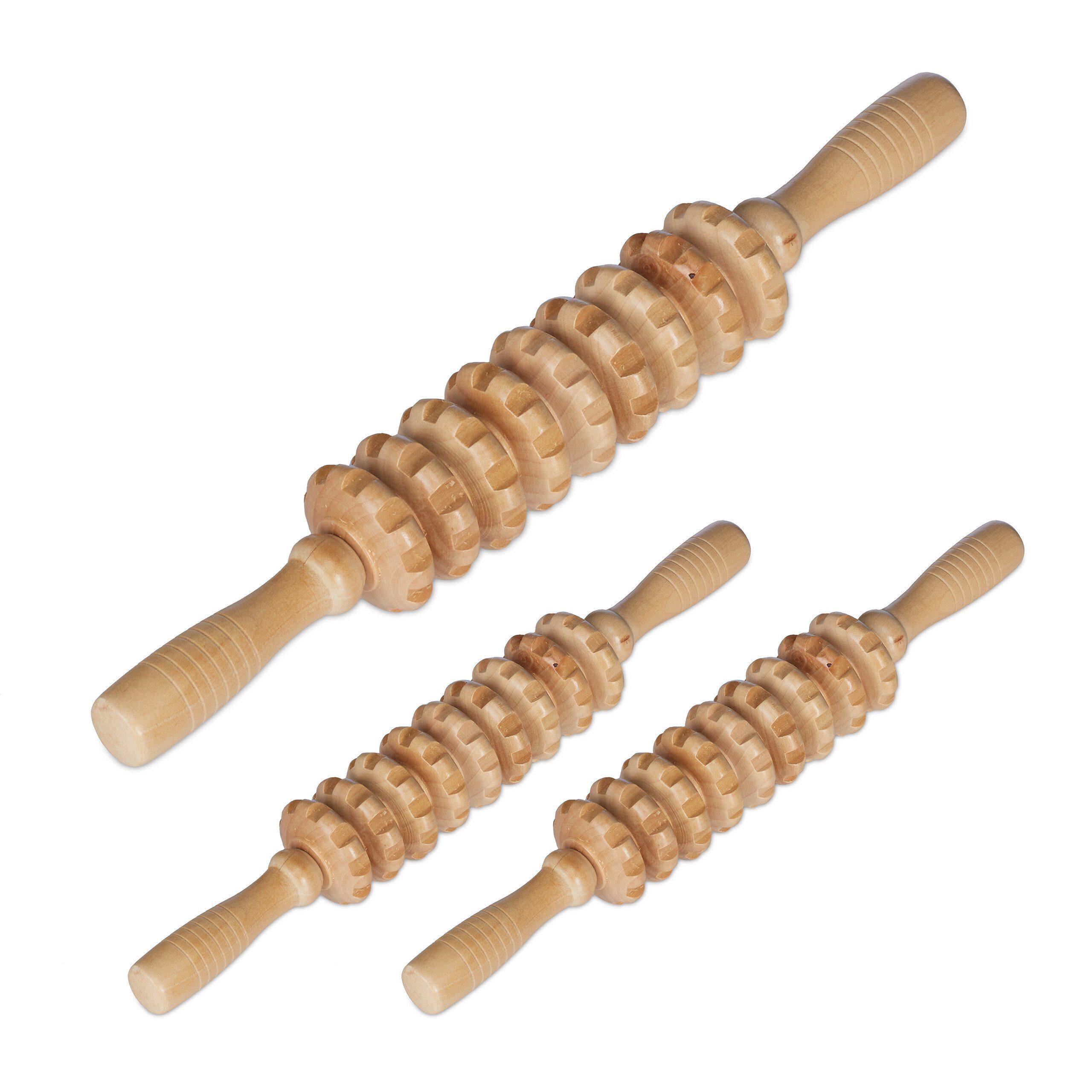 relaxdays Massageroller 3 x Massage Roller aus Holz