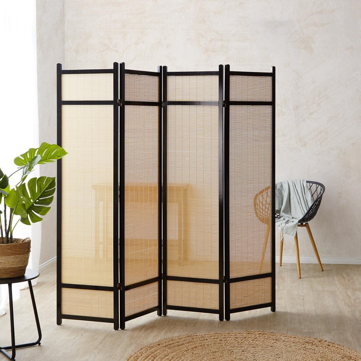 Homestyle4u Paravent Holz Raumteiler Bambus Schwarz günstig online kaufen