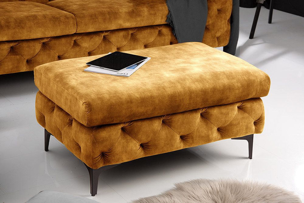 riess-ambiente Fußhocker MODERN BAROCK 90cm senfgelb · Sitzhocker aus Samt mit Ziersteppung (Einzelartikel, 1 St), Fußhocker · Taschenfederkern-Polsterung · Chesterfield · Metallfüße