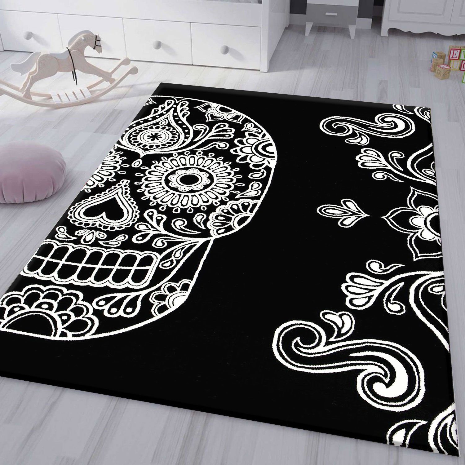 Vimoda Teppich Jugendzimmer Schlafzimmer Schwarz, Rechteckig, günstig online kaufen